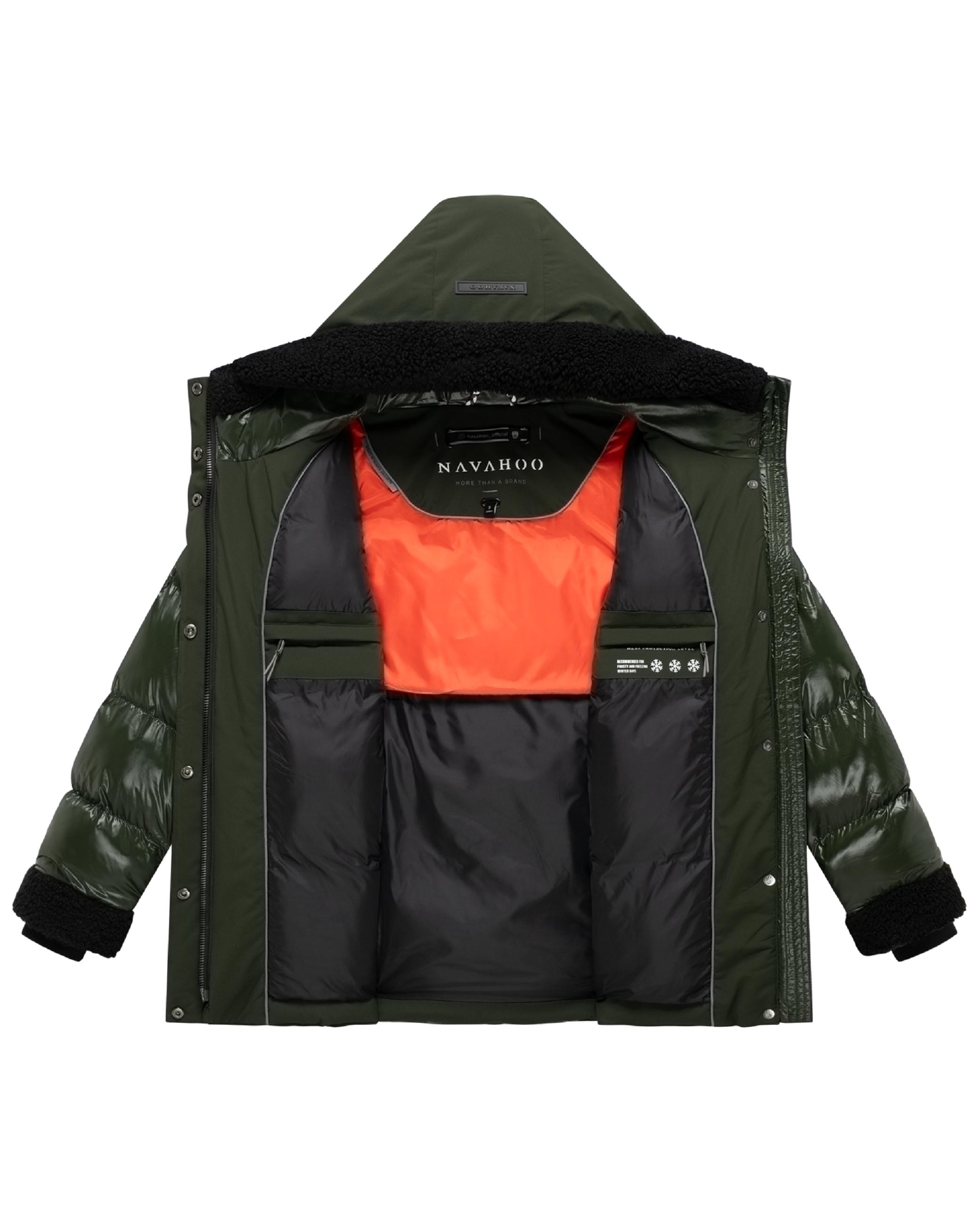 Warme Jacke mit Teddy-Kunstfell Details "Herzschmelz 14" Dark Olive
