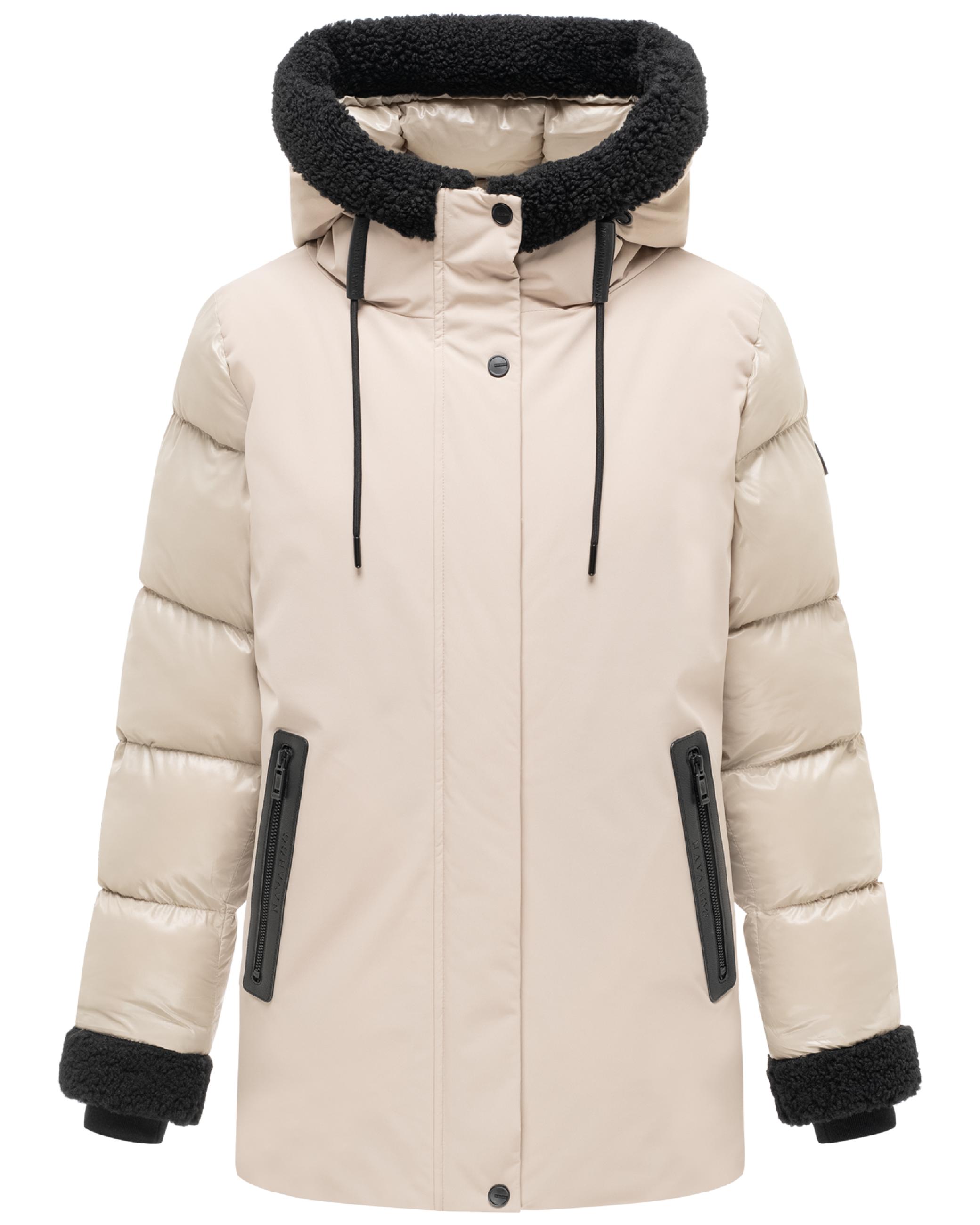 Warme Jacke mit Teddy-Kunstfell Details "Herzschmelz 14" Light Taupe