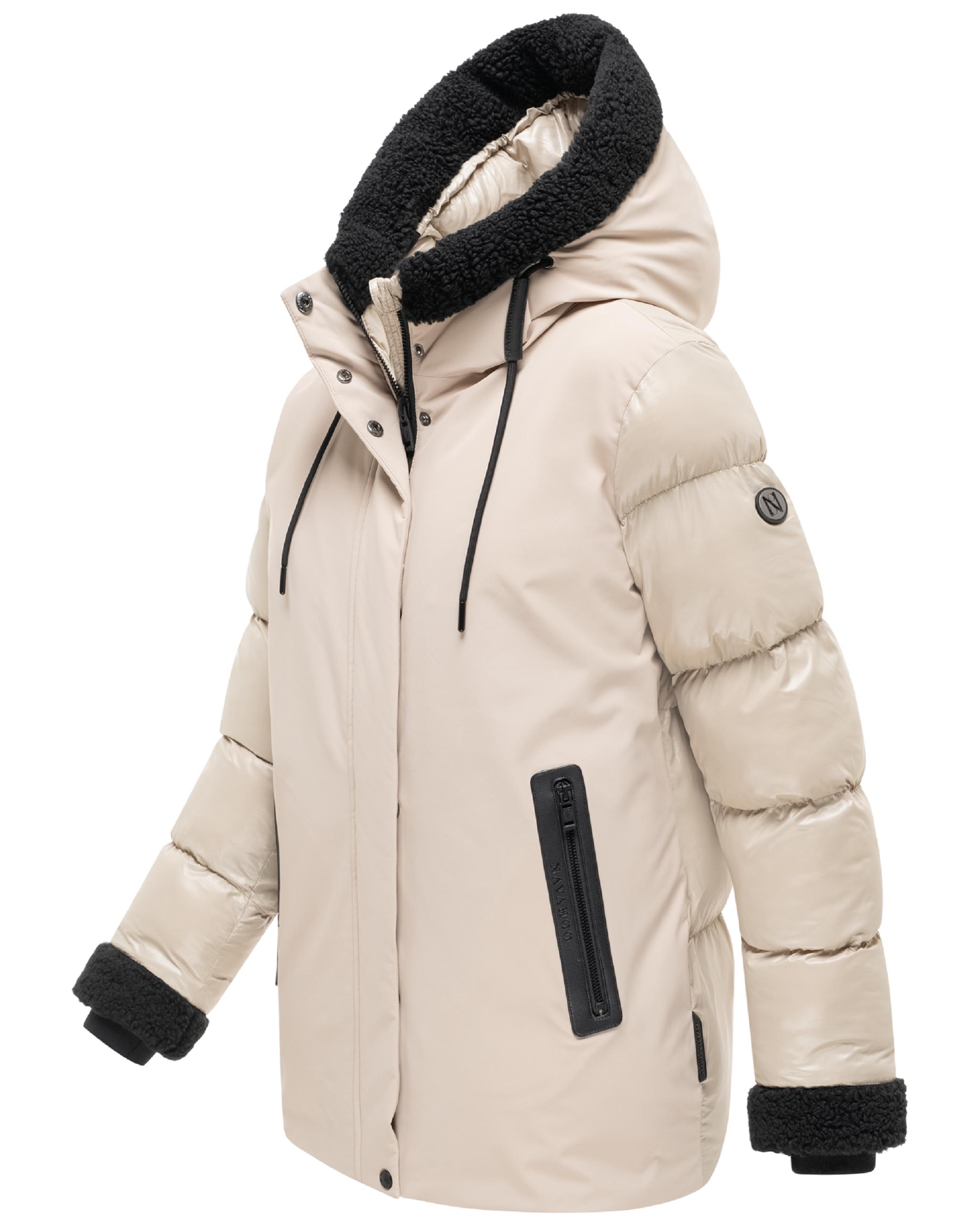Warme Jacke mit Teddy-Kunstfell Details "Herzschmelz 14" Light Taupe