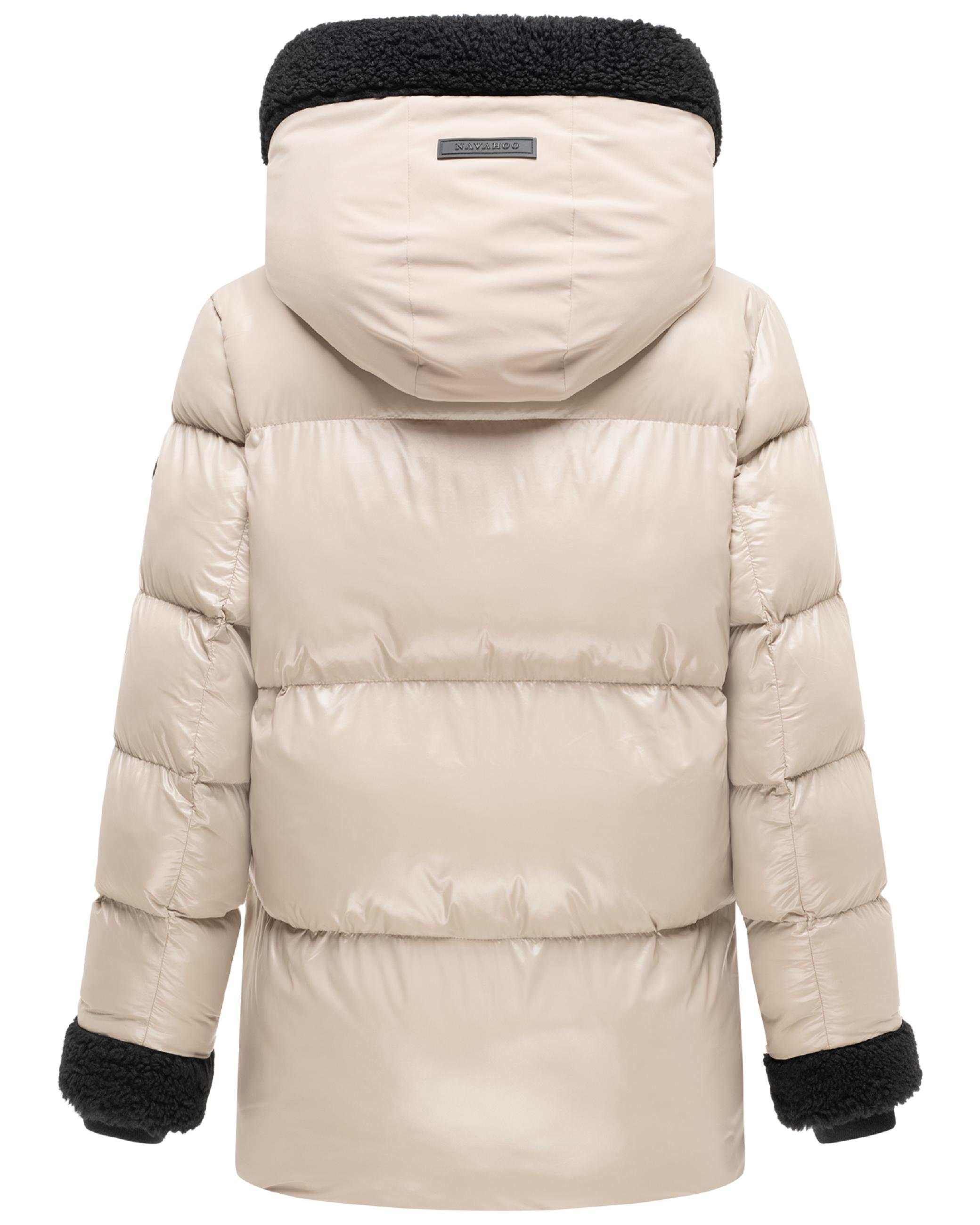 Warme Jacke mit Teddy-Kunstfell Details "Herzschmelz 14" Light Taupe