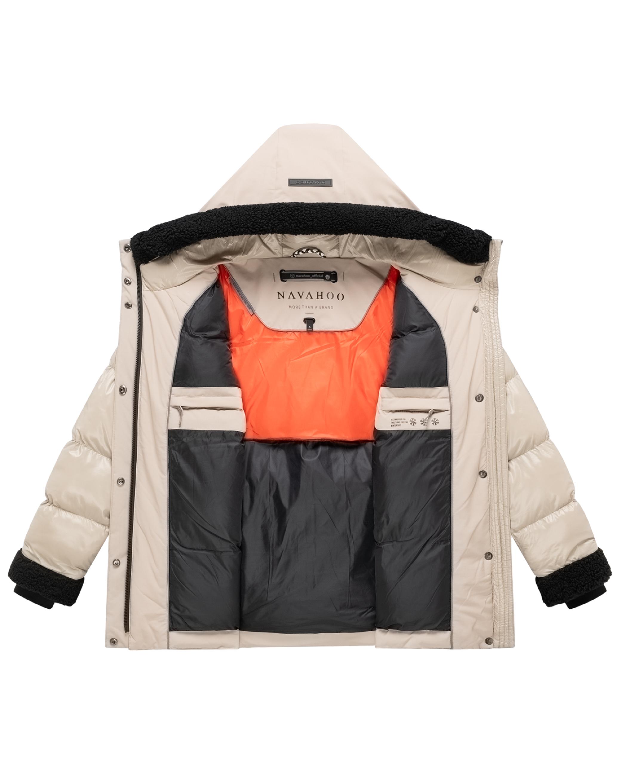 Warme Jacke mit Teddy-Kunstfell Details "Herzschmelz 14" Light Taupe