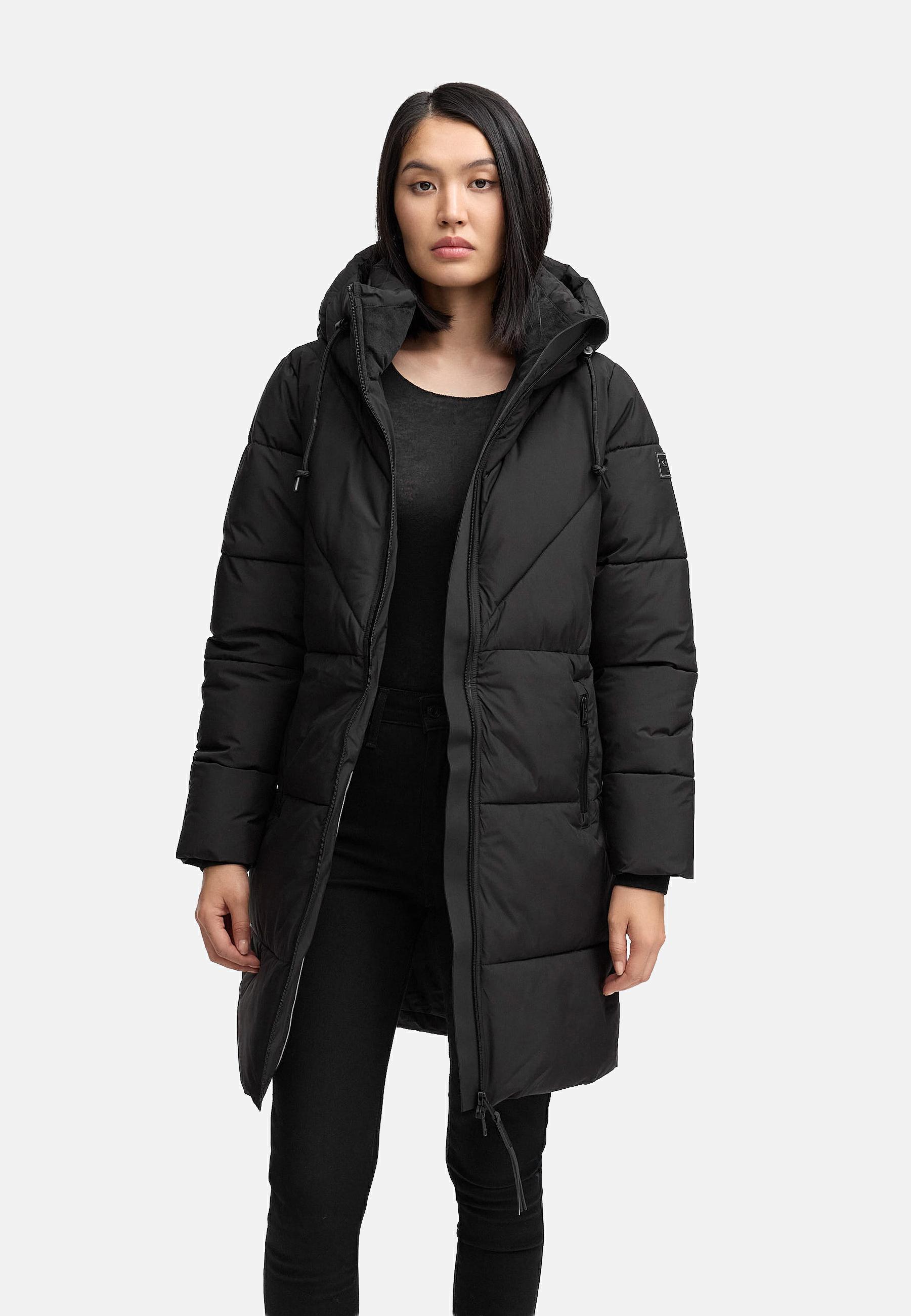 Warmer Steppmantel mit Fleece-gefüttertem Kragen "Kältekuschel XIV" Black