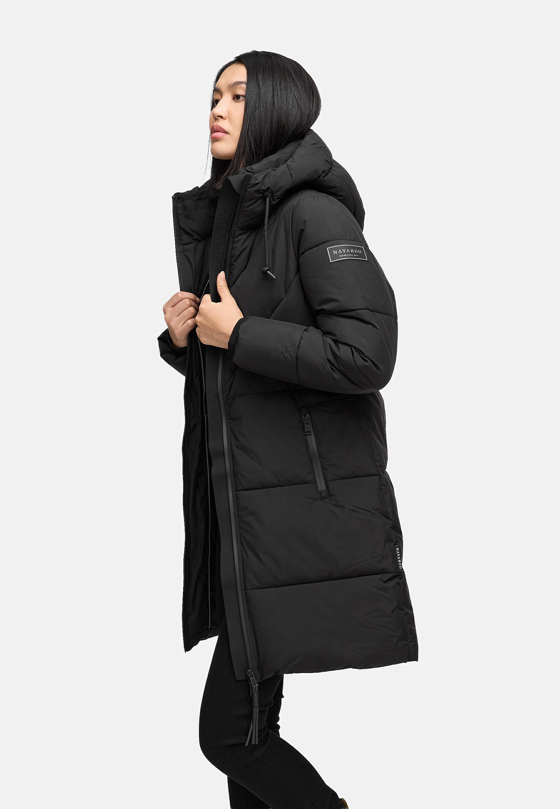 Warmer Steppmantel mit Fleece-gefüttertem Kragen "Kältekuschel XIV" Black