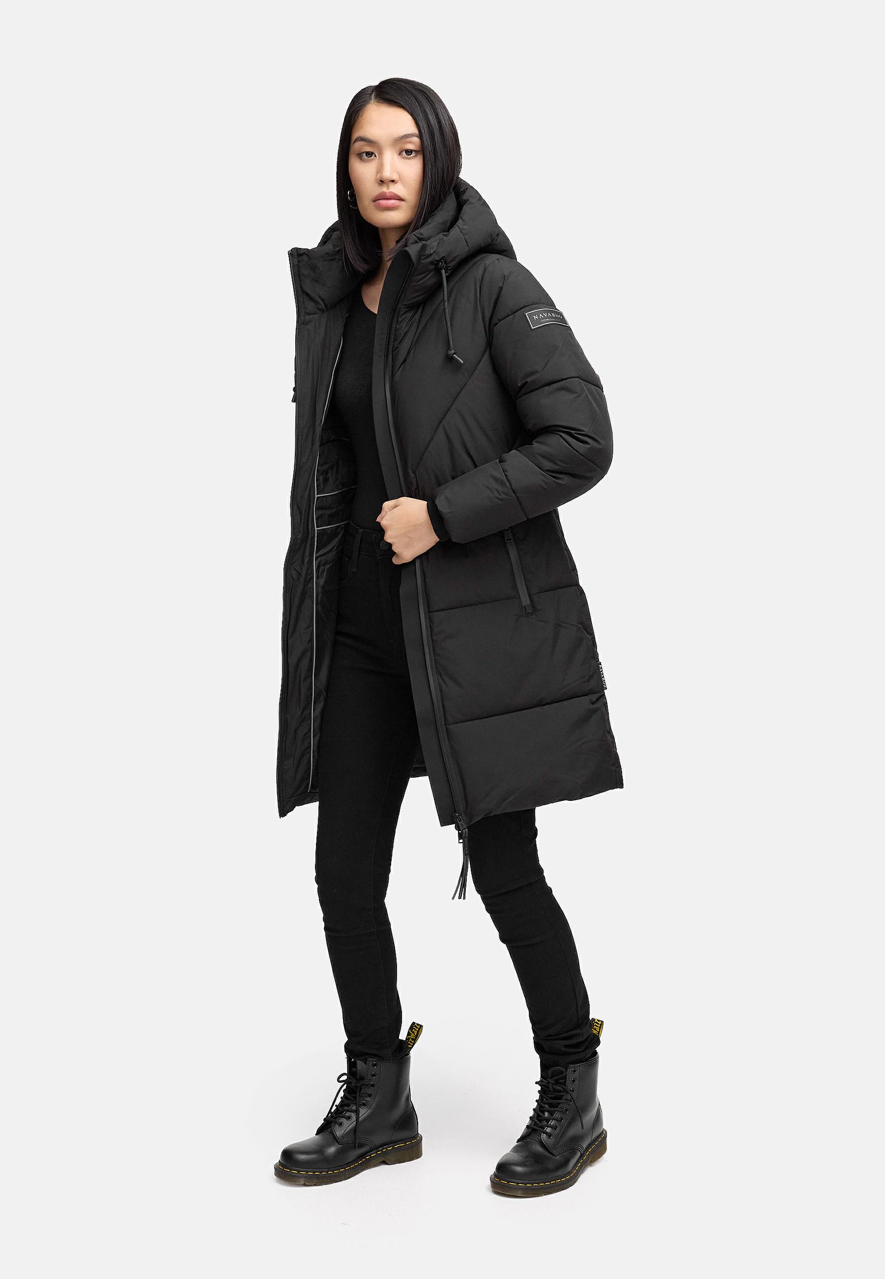 Warmer Steppmantel mit Fleece-gefüttertem Kragen "Kältekuschel XIV" Black