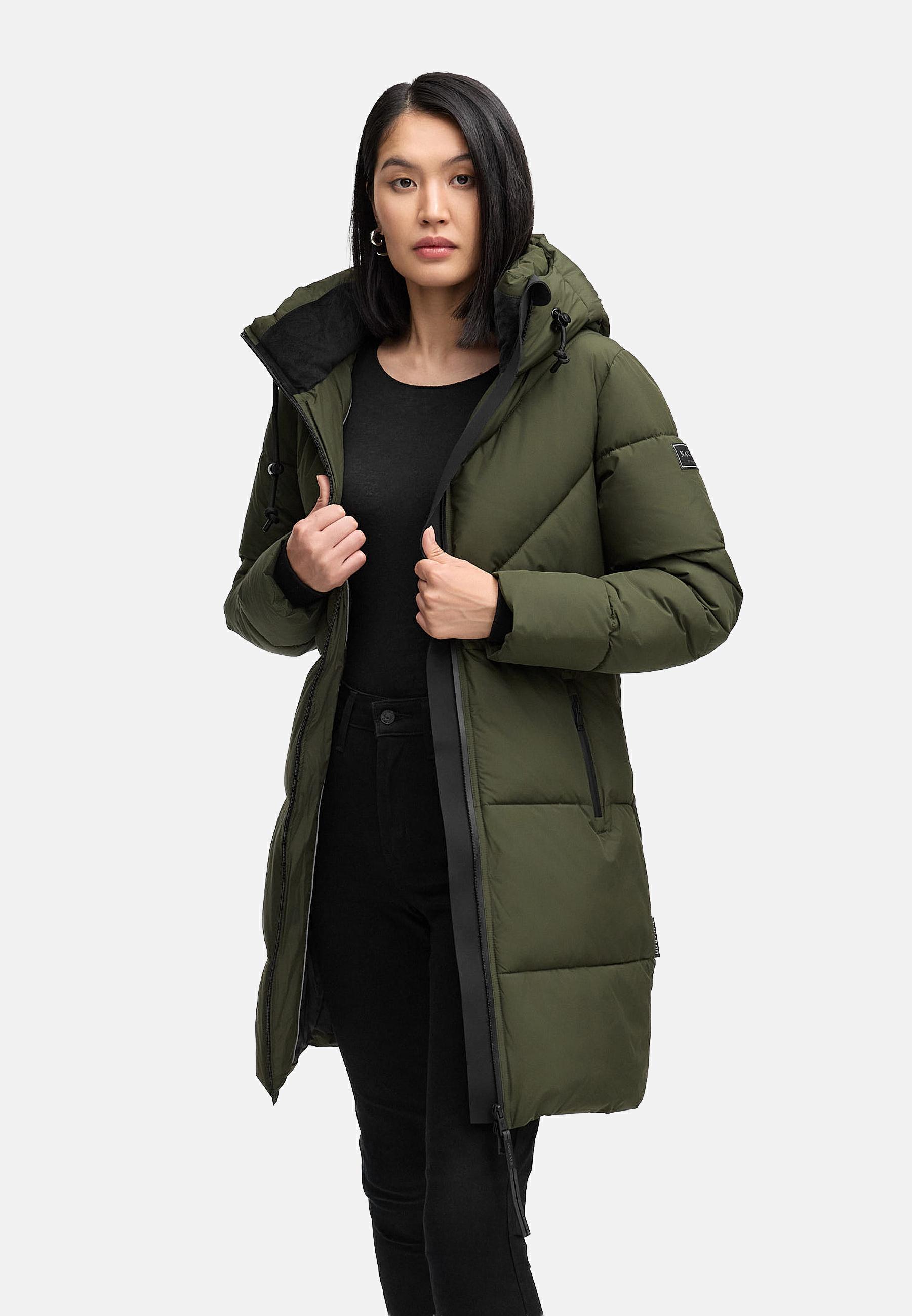 Warmer Steppmantel mit Fleece-gefüttertem Kragen "Kältekuschel XIV" Dark Olive