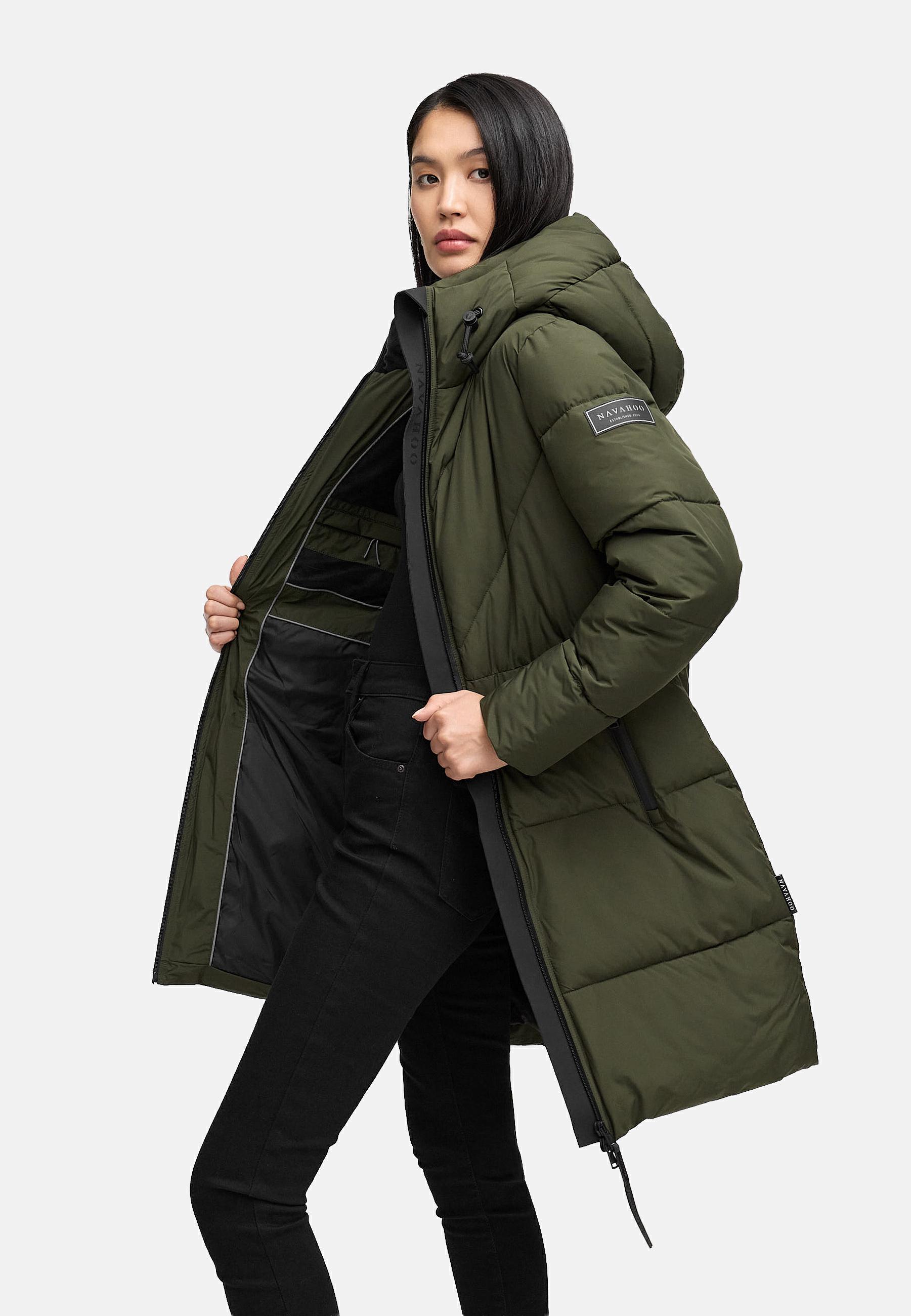 Warmer Steppmantel mit Fleece-gefüttertem Kragen "Kältekuschel XIV" Dark Olive