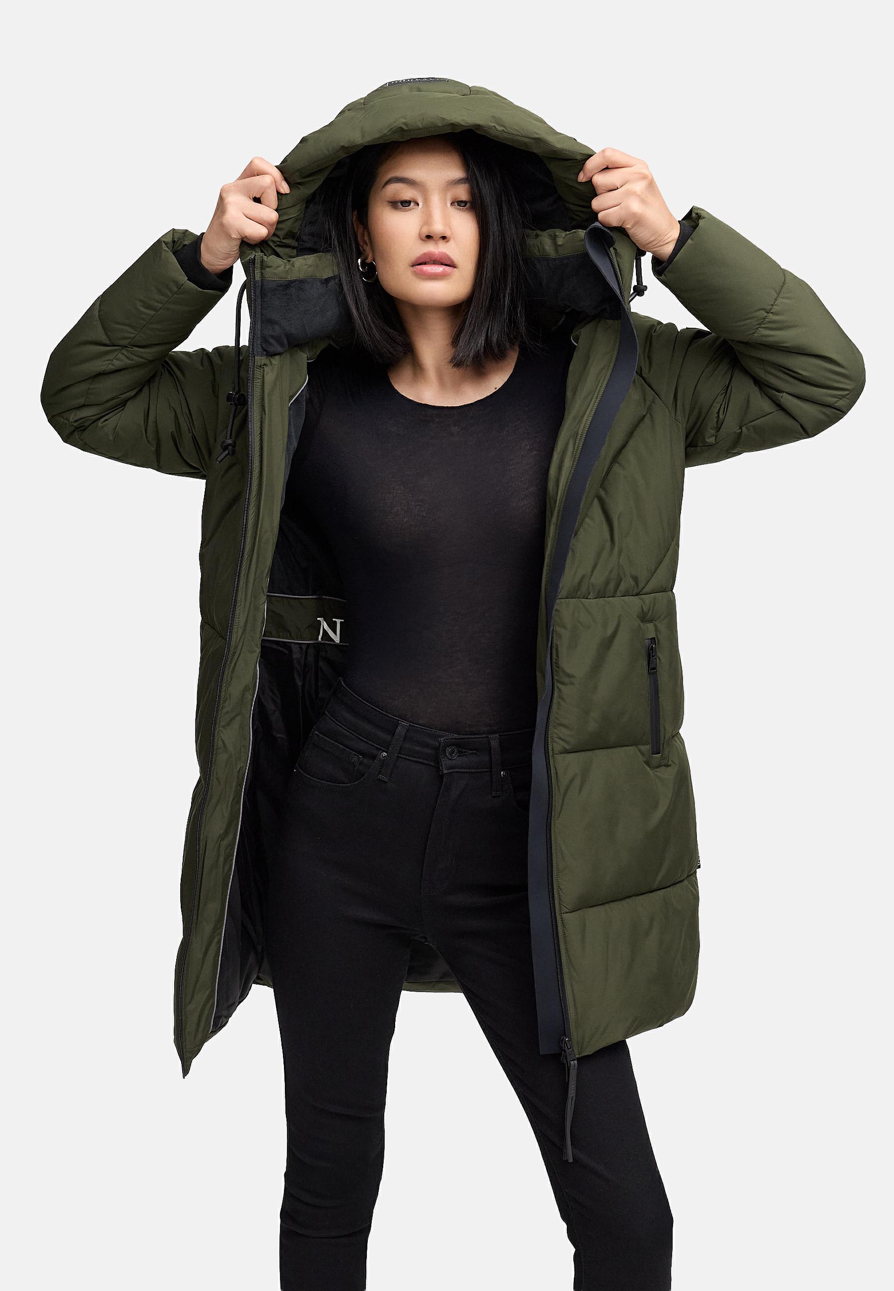 Warmer Steppmantel mit Fleece-gefüttertem Kragen "Kältekuschel XIV" Dark Olive