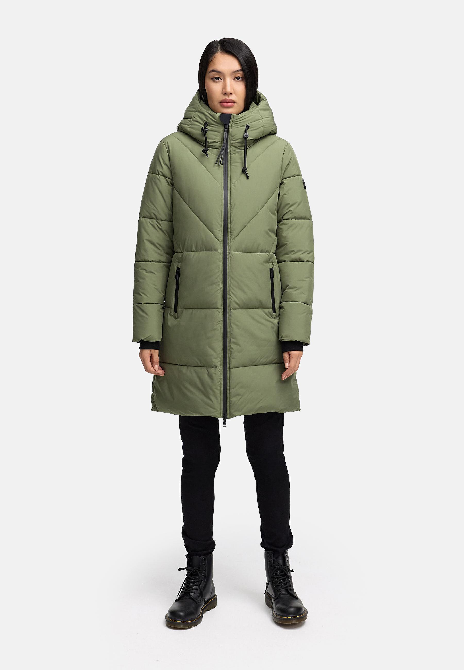 Warmer Steppmantel mit Fleece-gefüttertem Kragen "Kältekuschel XIV" Olive Leaf