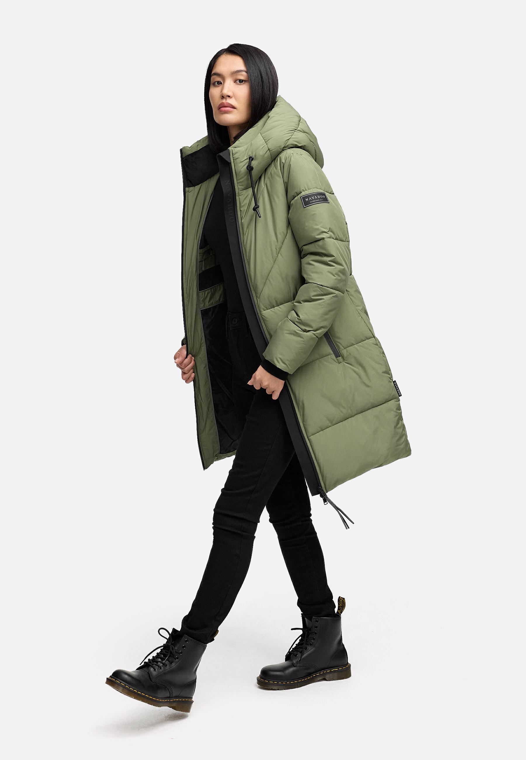 Warmer Steppmantel mit Fleece-gefüttertem Kragen "Kältekuschel XIV" Olive Leaf