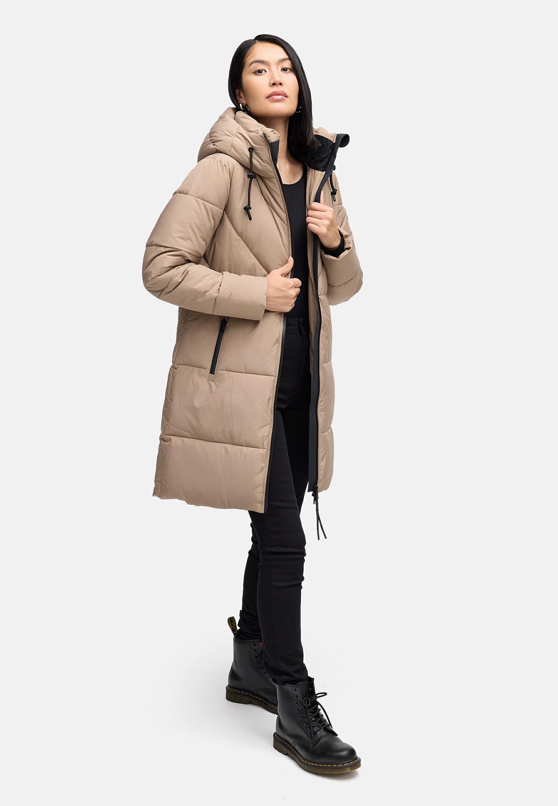 Warmer Steppmantel mit Fleece-gefüttertem Kragen "Kältekuschel XIV" Taupe Grey