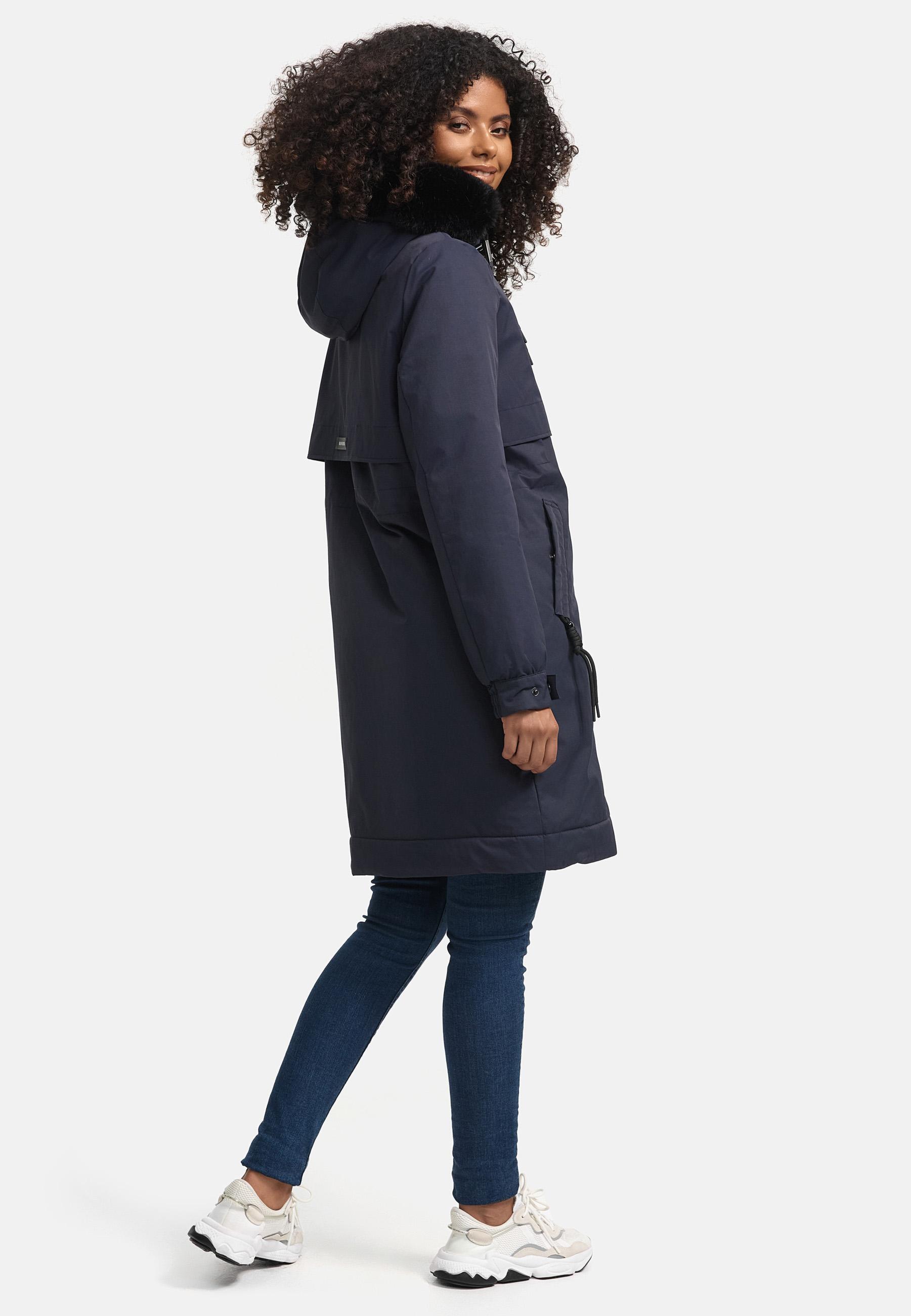 Winter Kurzmantel mit Kapuze und Kunstfell "Kaltwetterretter 14" Navy