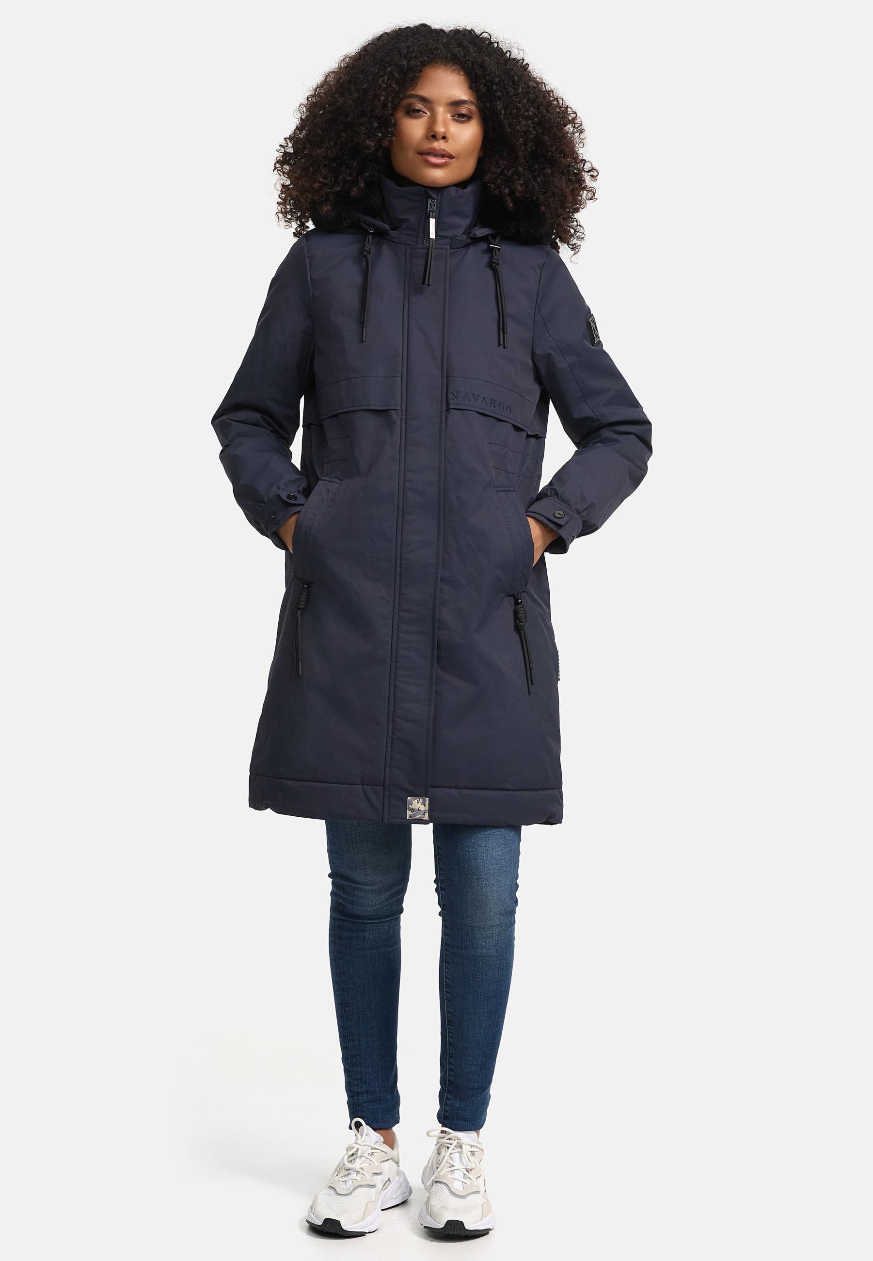 Winter Kurzmantel mit Kapuze und Kunstfell "Kaltwetterretter 14" Navy