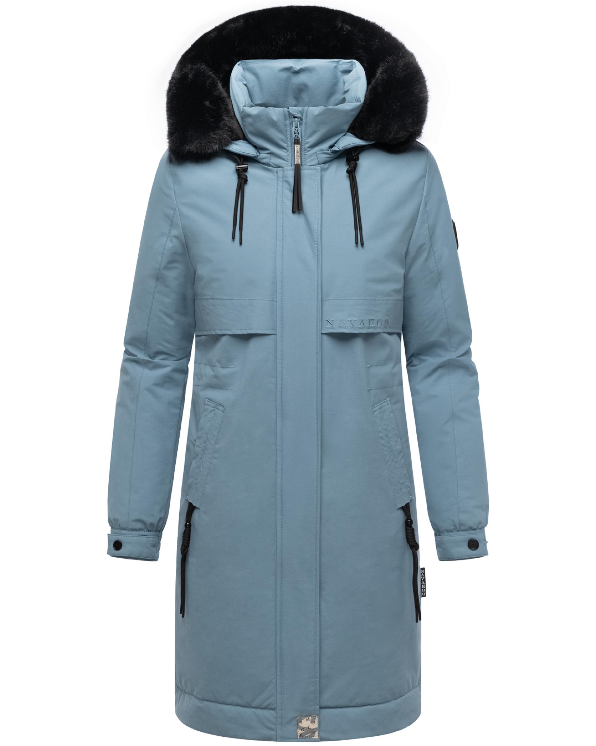 Winter Kurzmantel mit Kapuze und Kunstfell "Kaltwetterretter 14" Powder Blue
