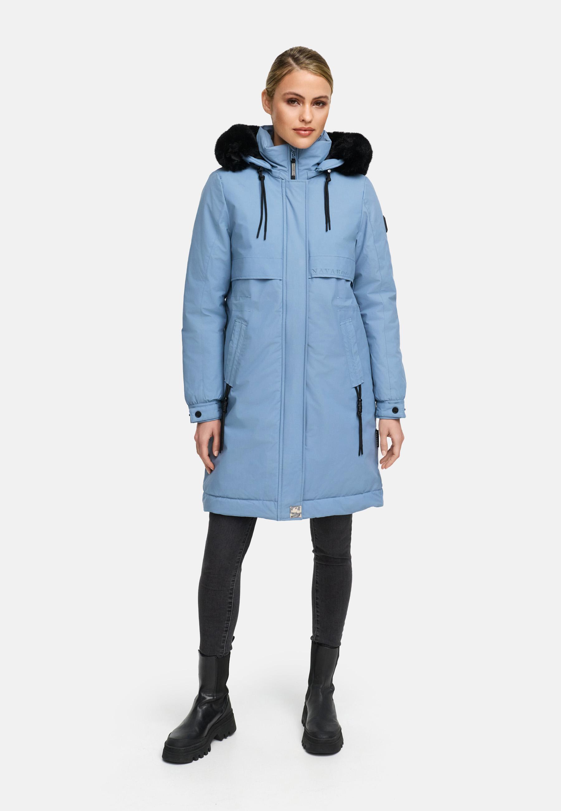 Winter Kurzmantel mit Kapuze und Kunstfell "Kaltwetterretter 14" Powder Blue