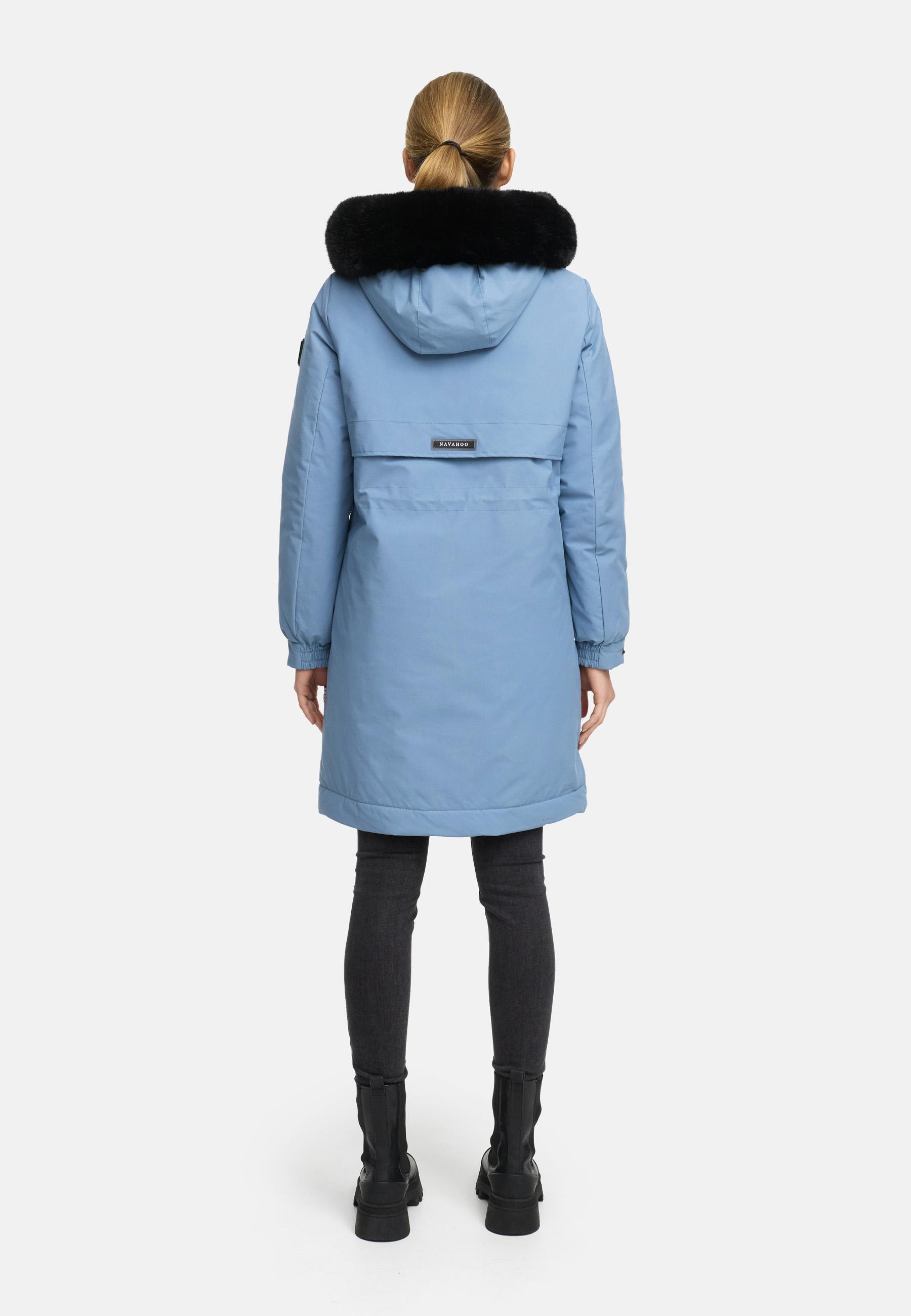 Winter Kurzmantel mit Kapuze und Kunstfell "Kaltwetterretter 14" Powder Blue
