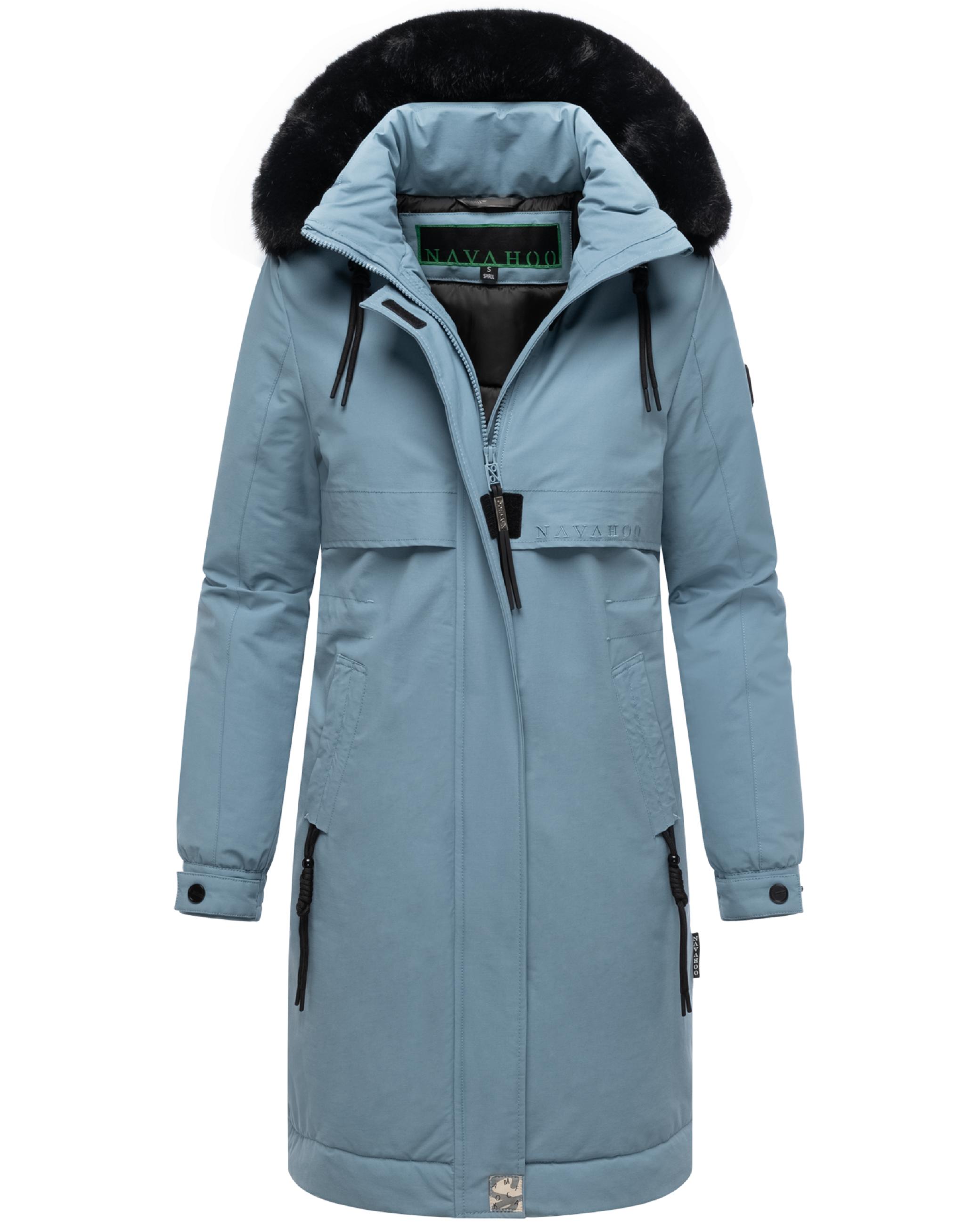 Winter Kurzmantel mit Kapuze und Kunstfell "Kaltwetterretter 14" Powder Blue
