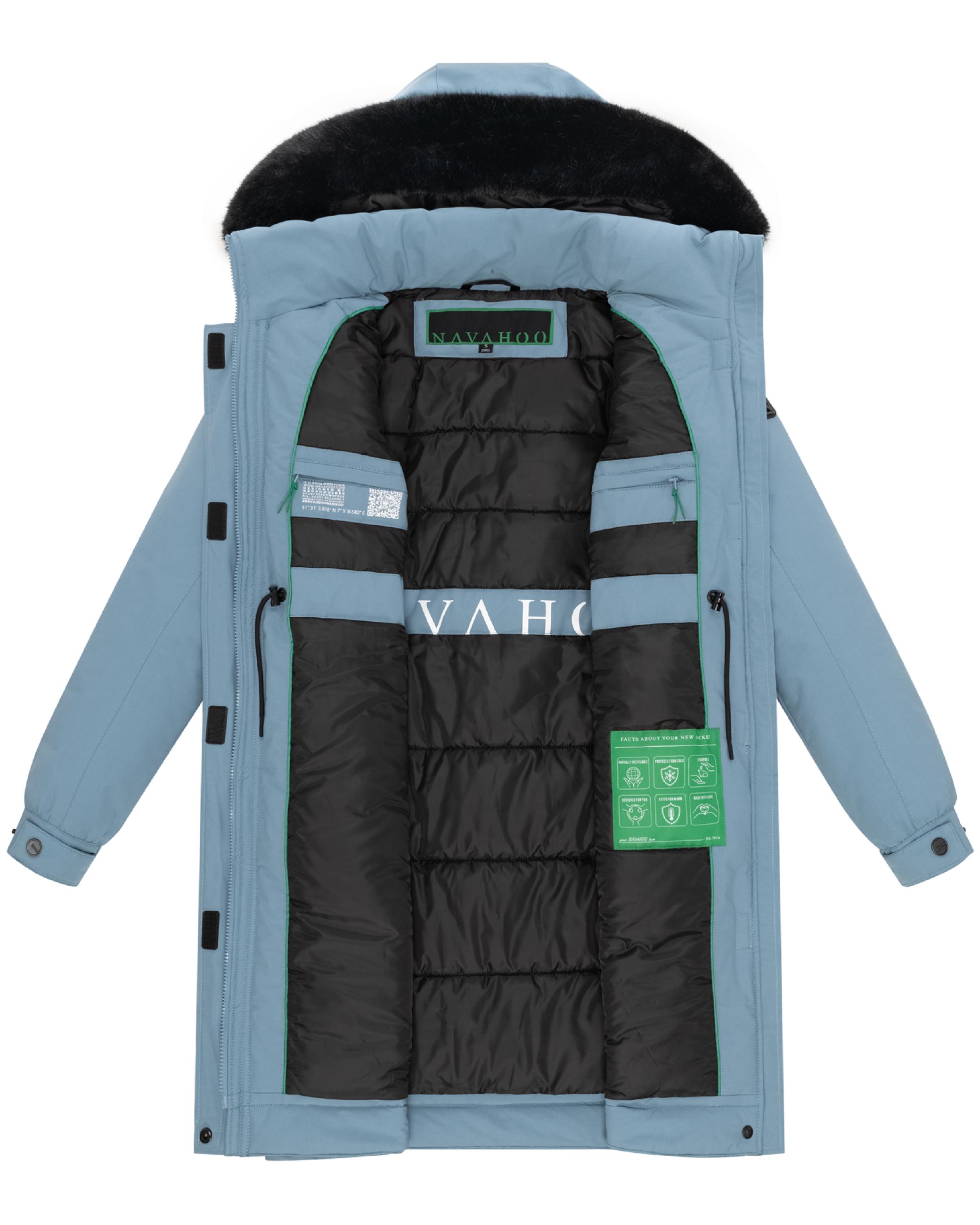 Winter Kurzmantel mit Kapuze und Kunstfell "Kaltwetterretter 14" Powder Blue