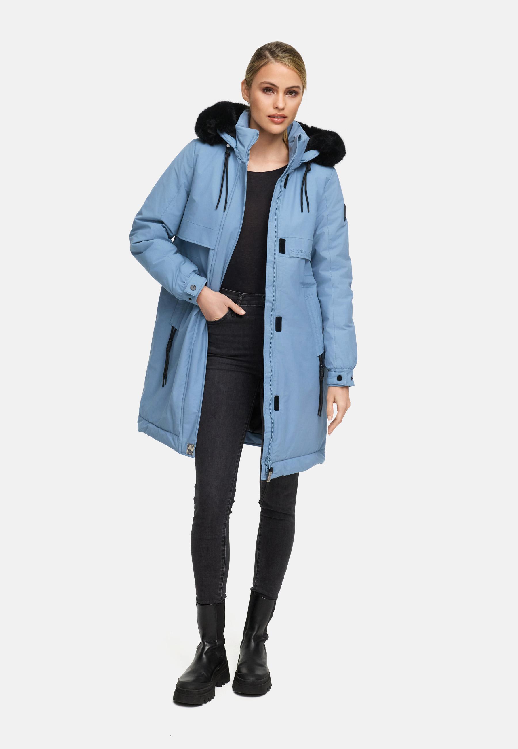 Winter Kurzmantel mit Kapuze und Kunstfell "Kaltwetterretter 14" Powder Blue