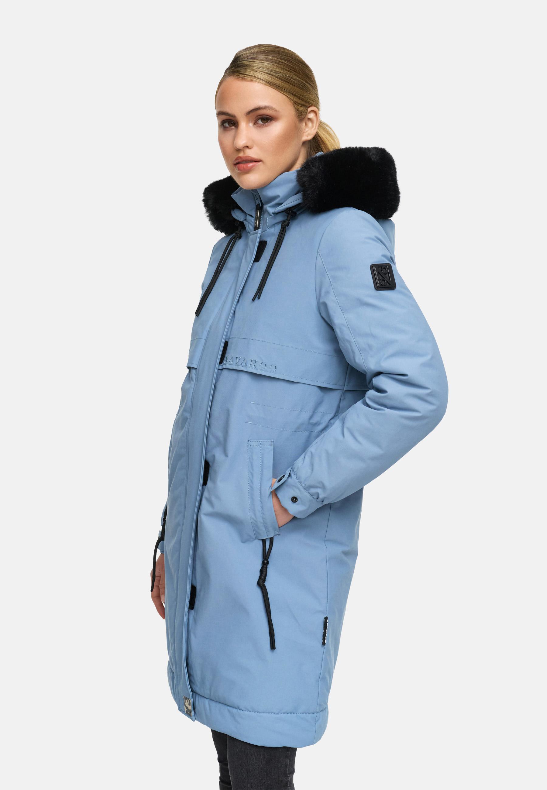 Winter Kurzmantel mit Kapuze und Kunstfell "Kaltwetterretter 14" Powder Blue