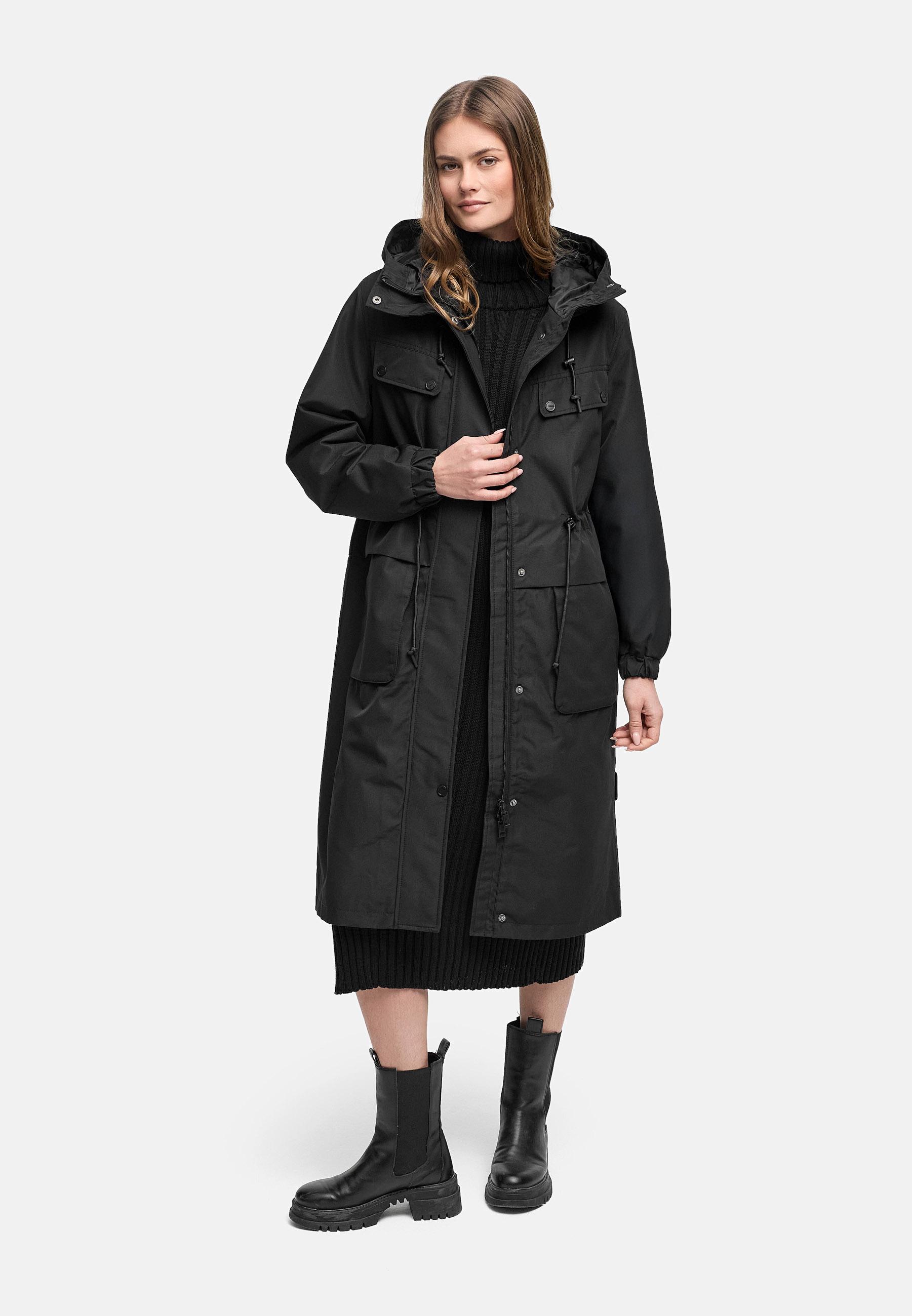 Leichter wasserdichter Oversize Übergangsmantel "Kirschwind 14" Black