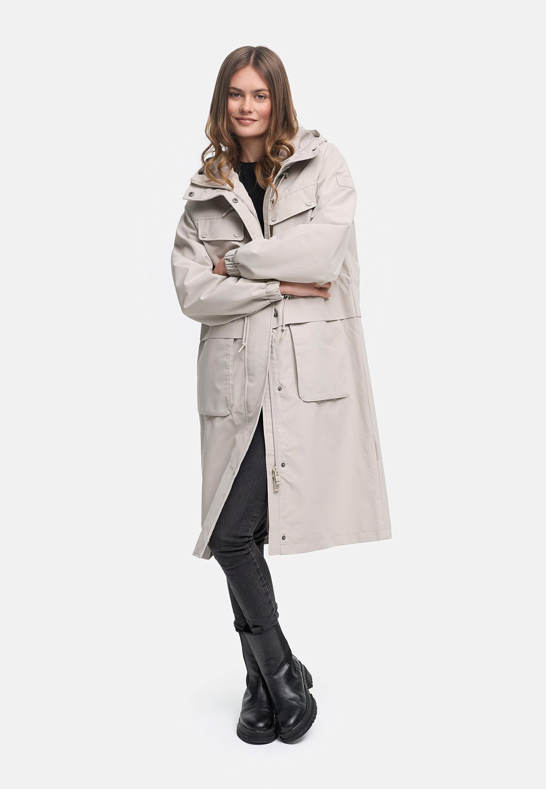 Leichter wasserdichter Oversize Übergangsmantel "Kirschwind 14" Bone