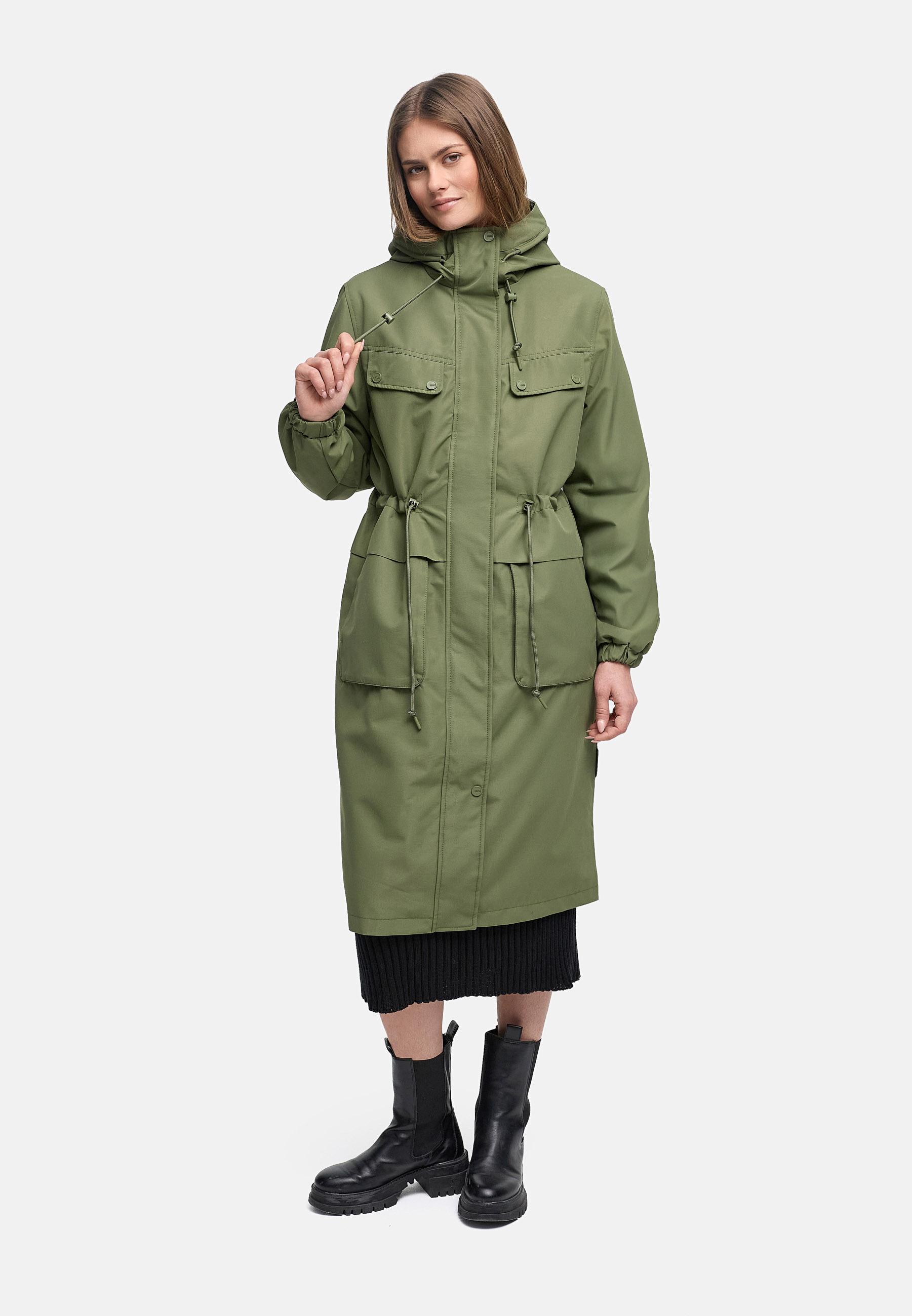 Leichter wasserdichter Oversize Übergangsmantel "Kirschwind 14" Olive Leaf