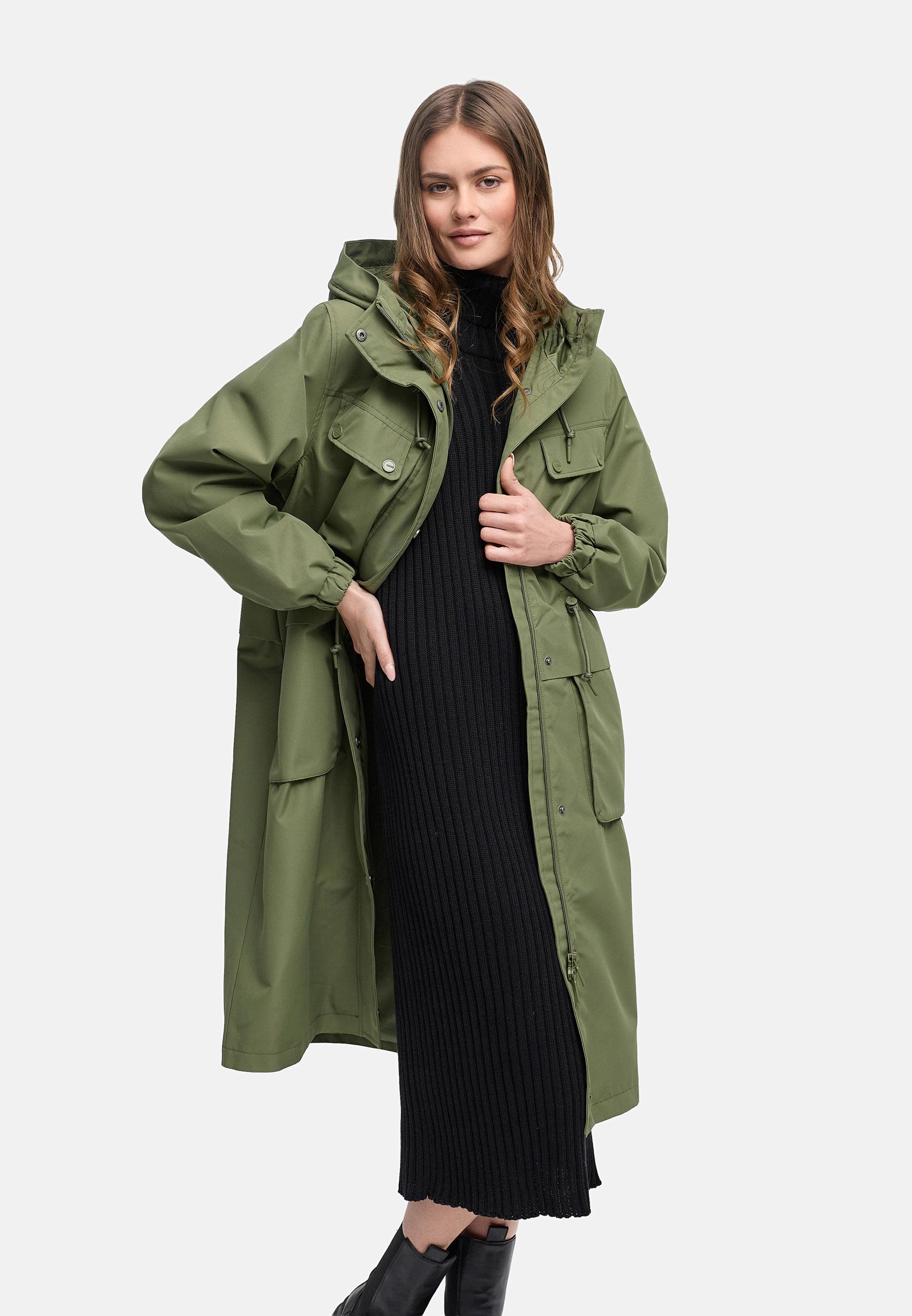 Leichter wasserdichter Oversize Übergangsmantel "Kirschwind 14" Olive Leaf