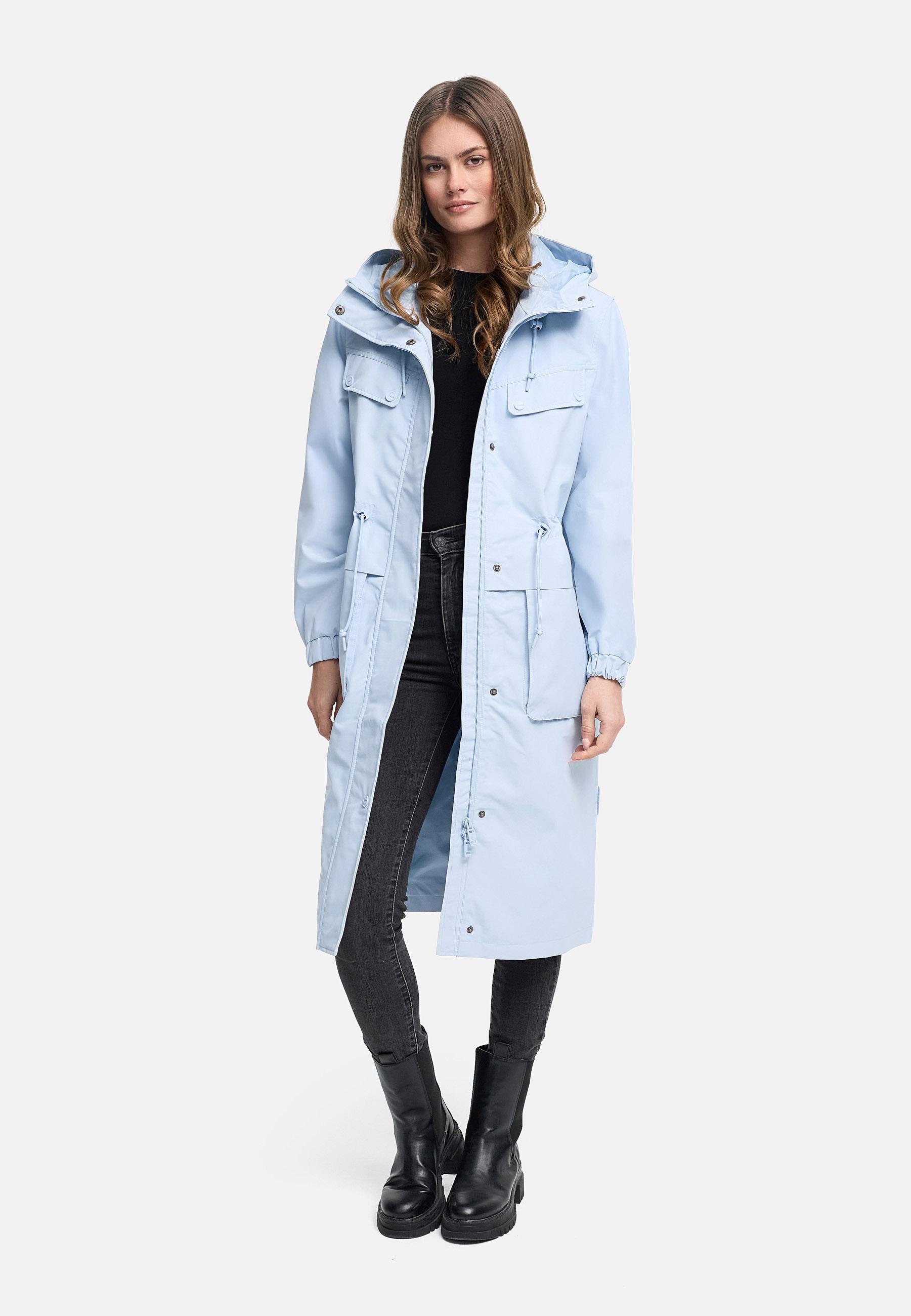 Leichter wasserdichter Oversize Übergangsmantel "Kirschwind 14" Soft Blue