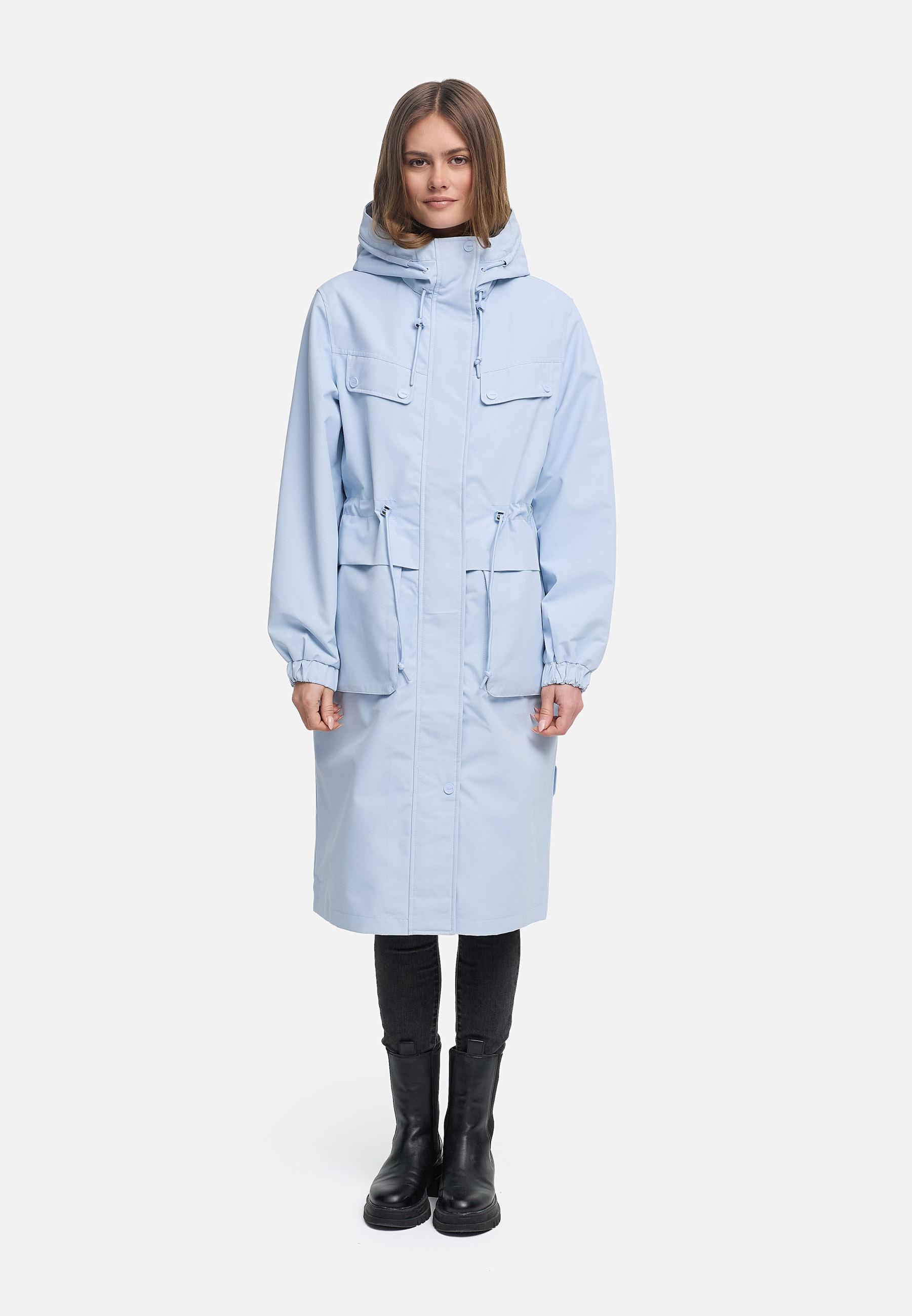 Leichter wasserdichter Oversize Übergangsmantel "Kirschwind 14" Soft Blue