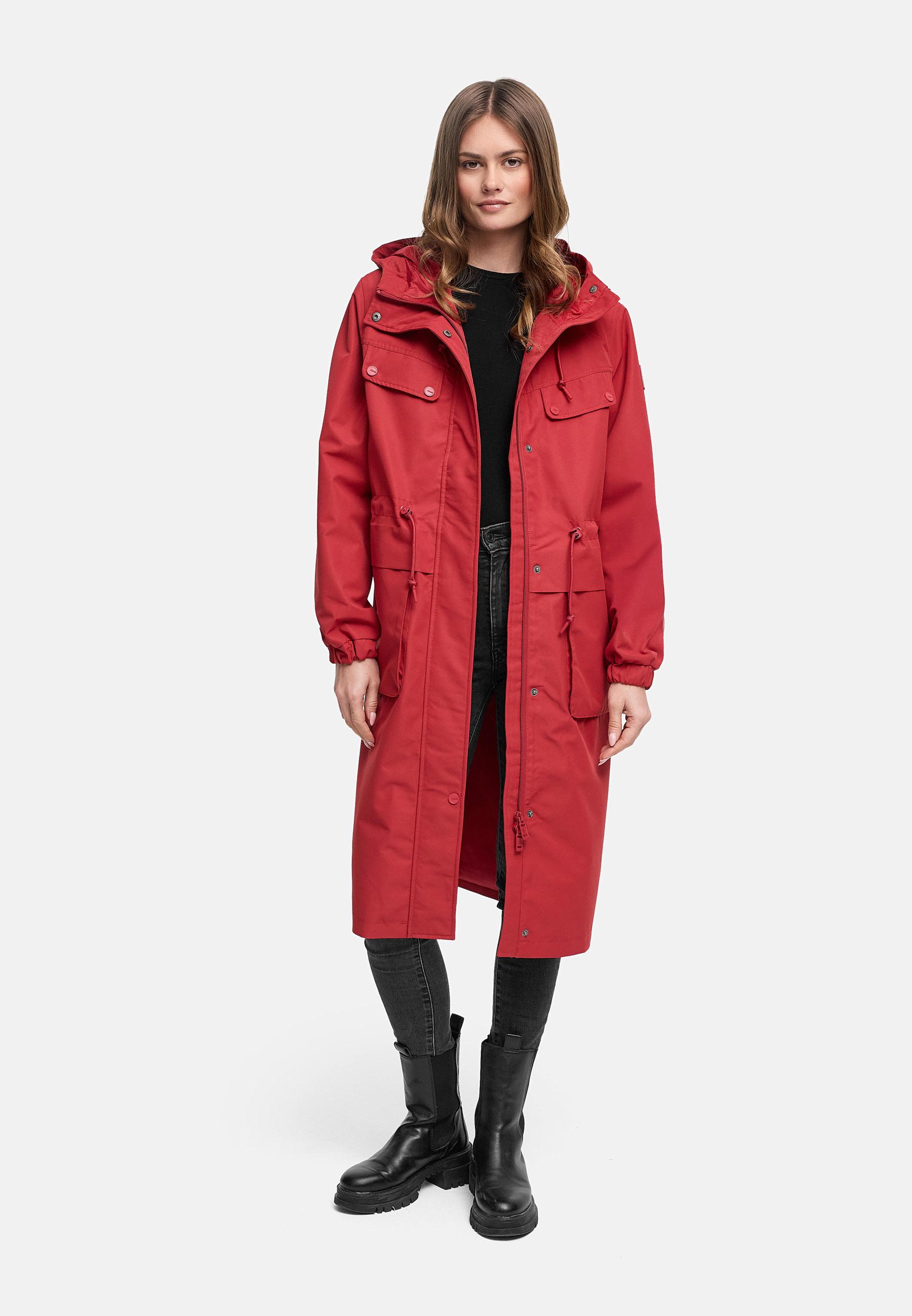 Leichter wasserdichter Oversize Übergangsmantel "Kirschwind 14" Velvet Red