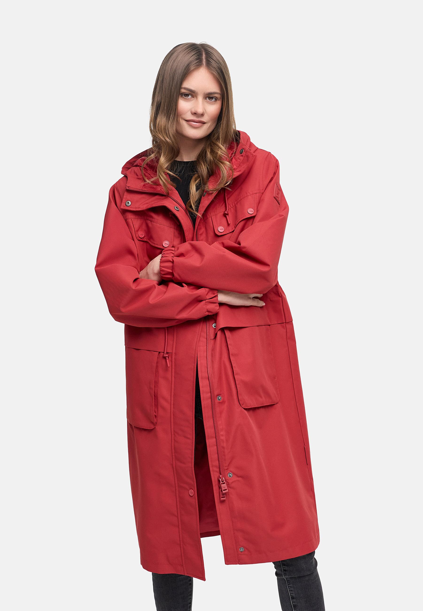 Leichter wasserdichter Oversize Übergangsmantel "Kirschwind 14" Velvet Red