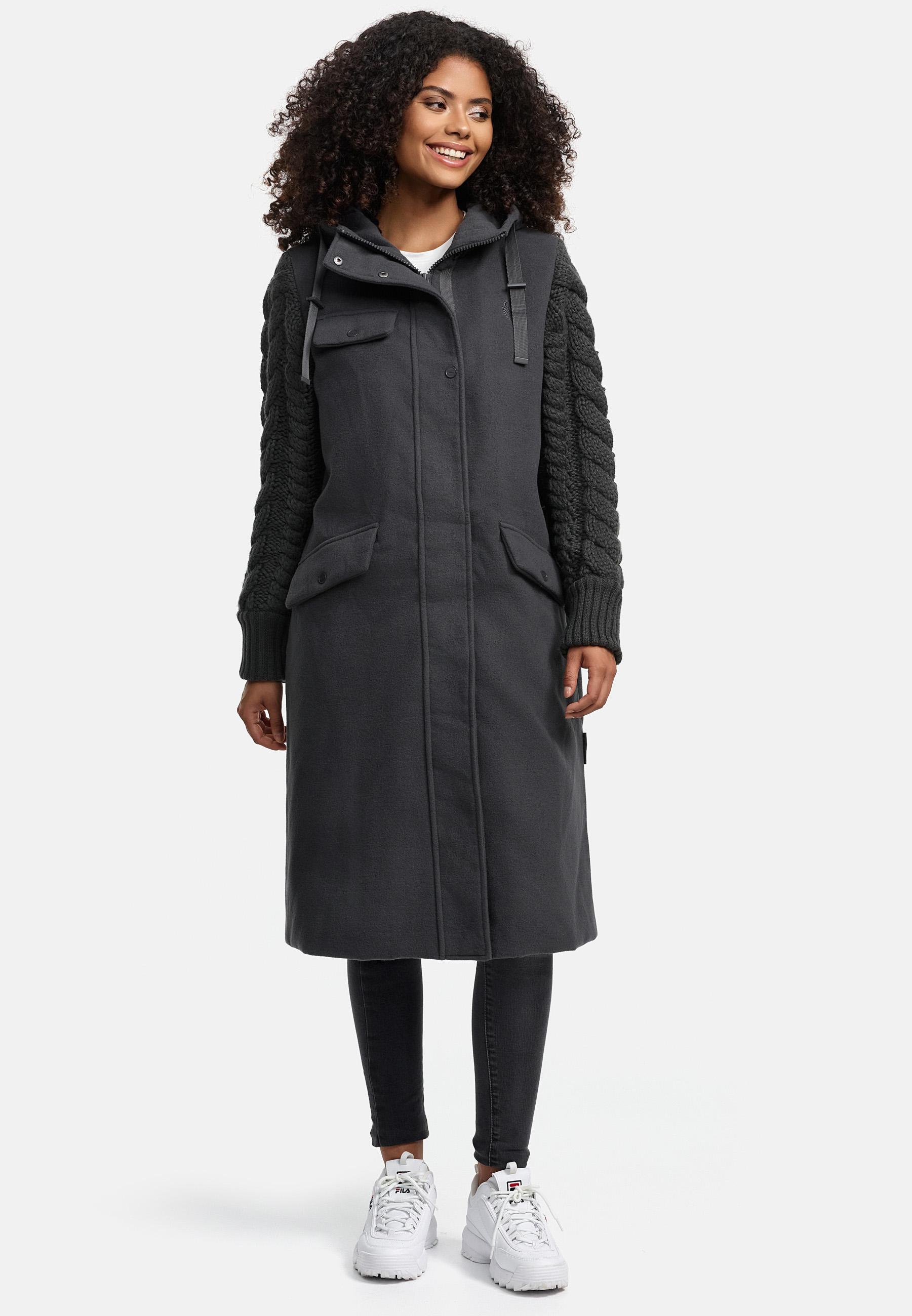 Trenchcoat in Woll-Optik mit Strick-Ärmel "Knit Babe 14" Anthracite