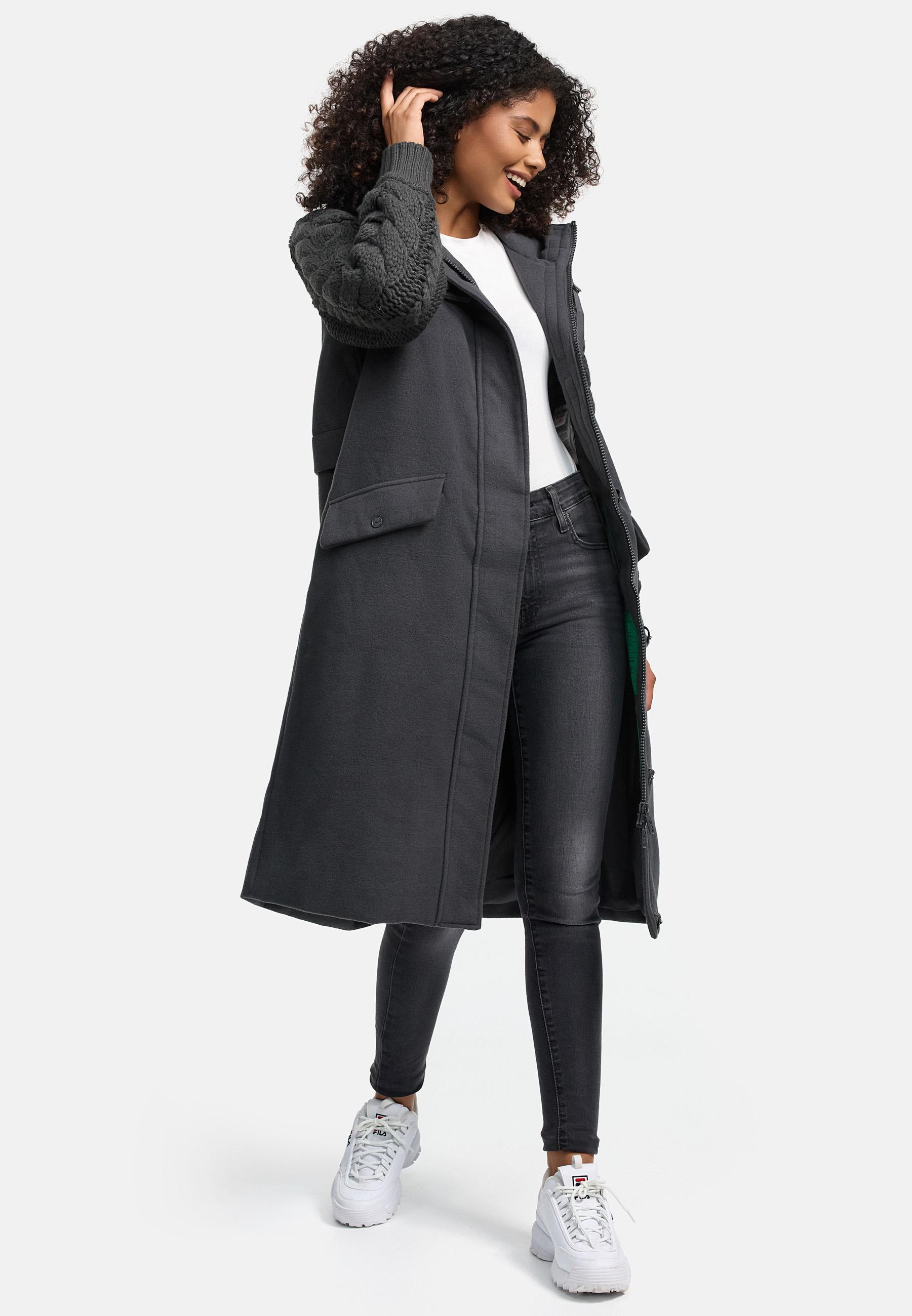 Trenchcoat in Woll-Optik mit Strick-Ärmel "Knit Babe 14" Anthracite