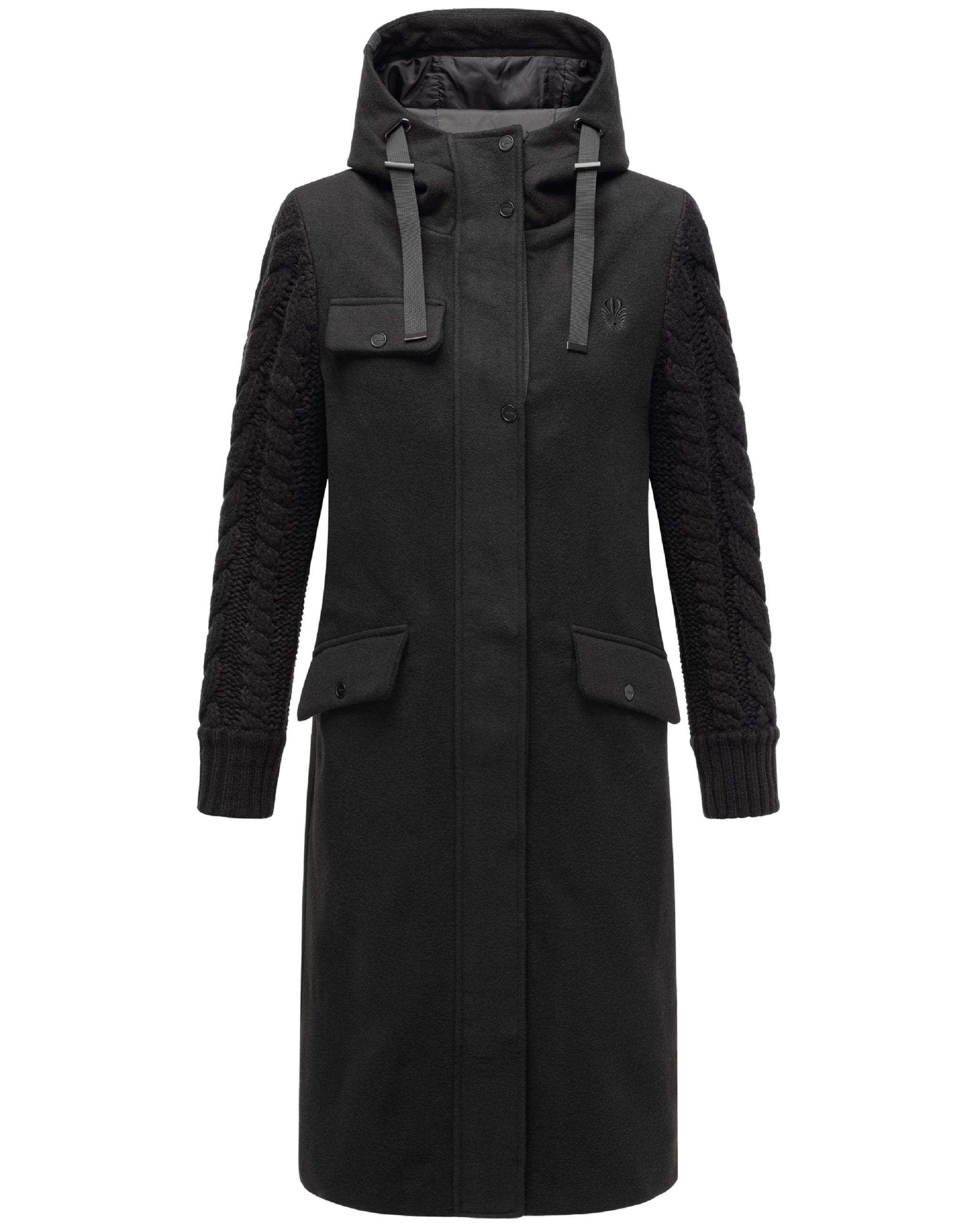 Trenchcoat in Woll-Optik mit Strick-Ärmel "Knit Babe 14" Black