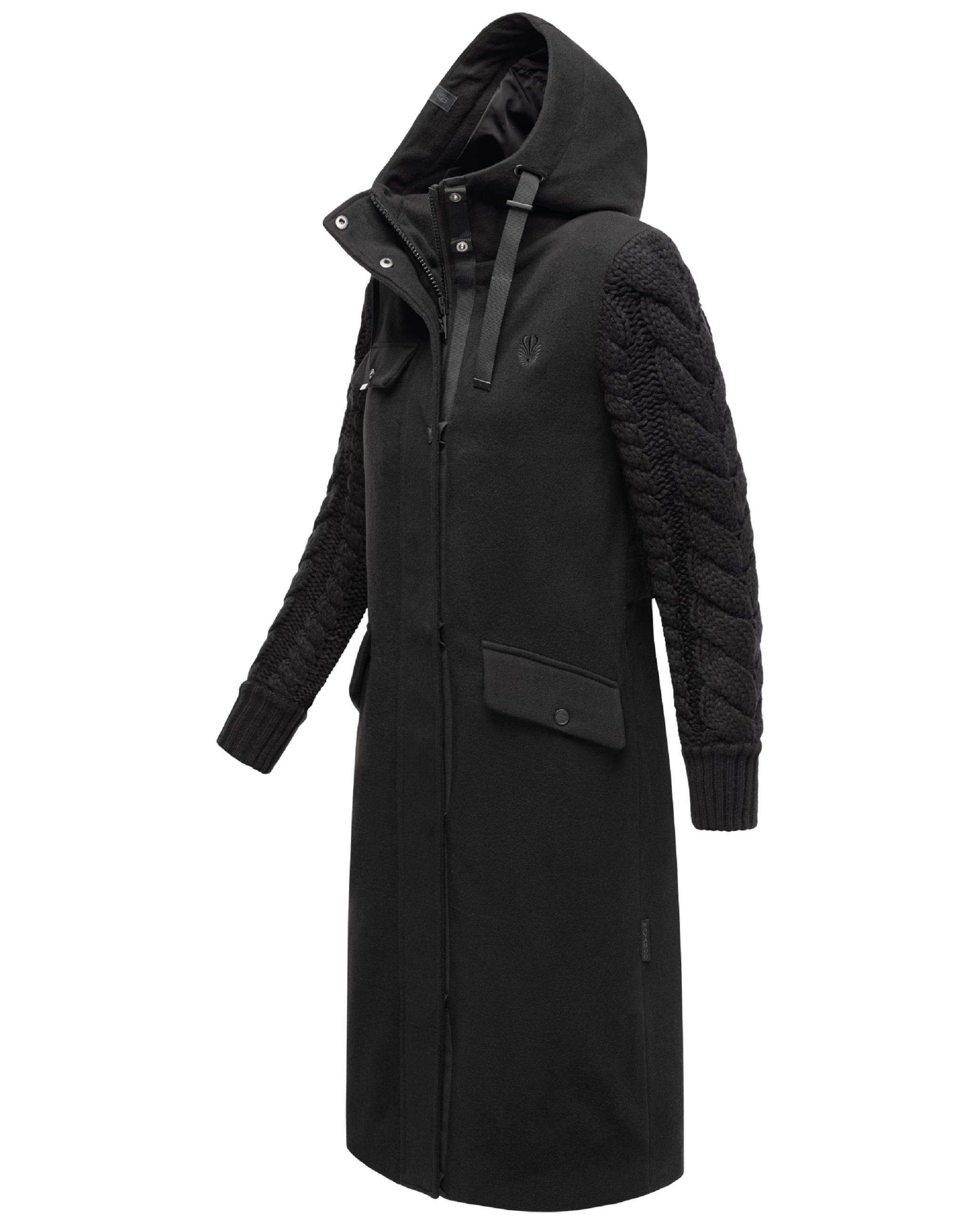 Trenchcoat in Woll-Optik mit Strick-Ärmel "Knit Babe 14" Black