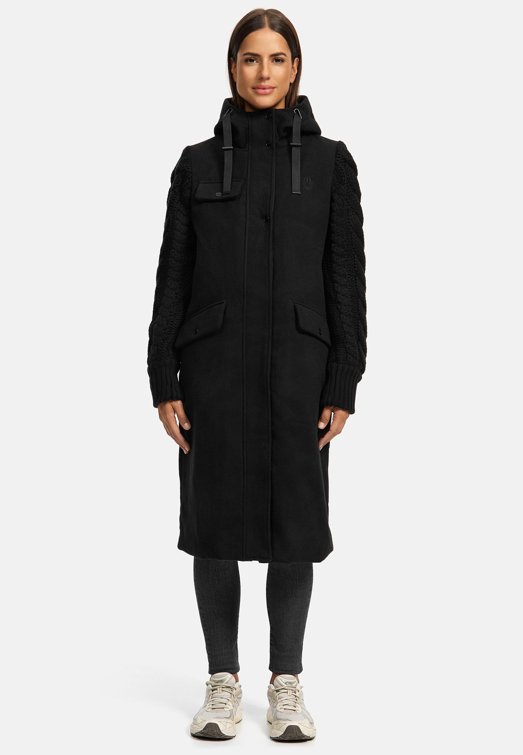 Trenchcoat in Woll-Optik mit Strick-Ärmel "Knit Babe 14" Black