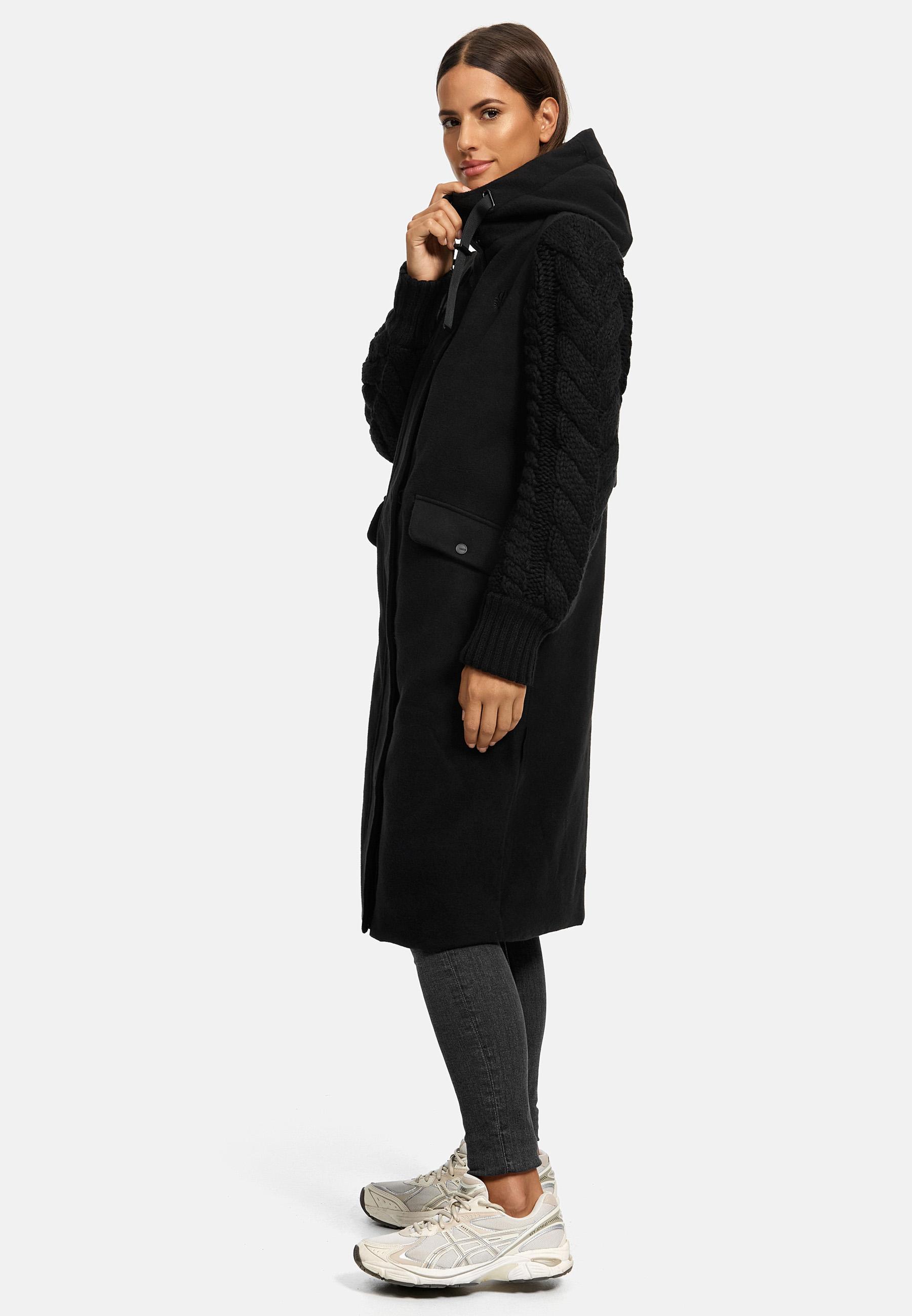 Trenchcoat in Woll-Optik mit Strick-Ärmel "Knit Babe 14" Black