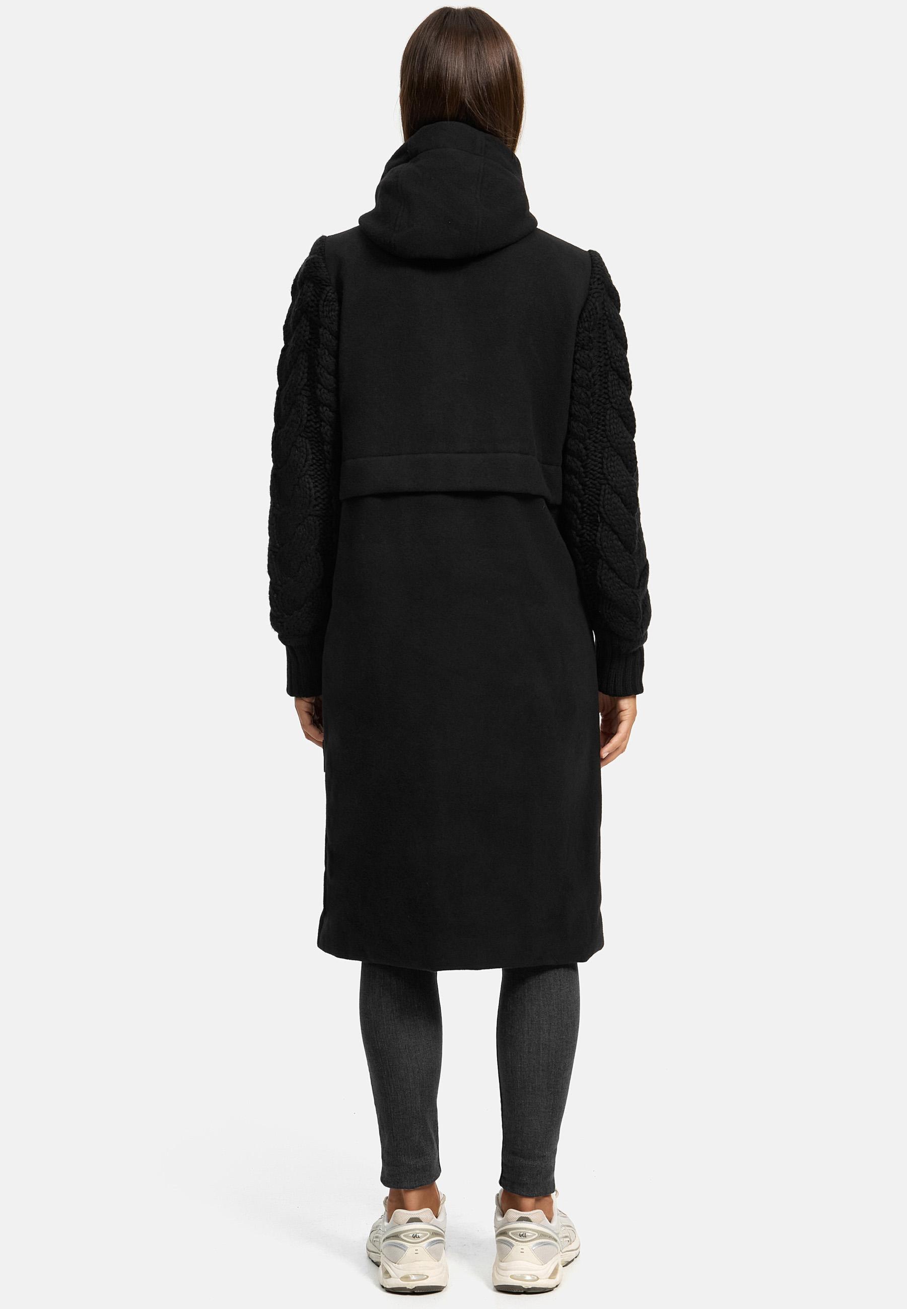 Trenchcoat in Woll-Optik mit Strick-Ärmel "Knit Babe 14" Black