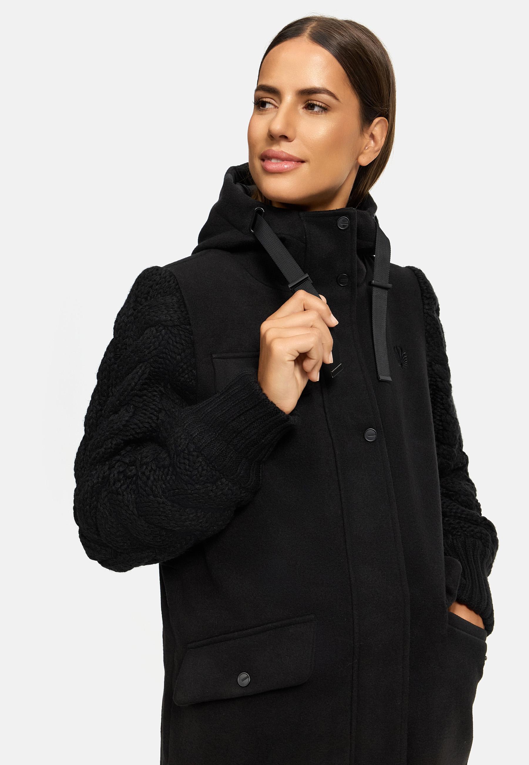 Trenchcoat in Woll-Optik mit Strick-Ärmel "Knit Babe 14" Black