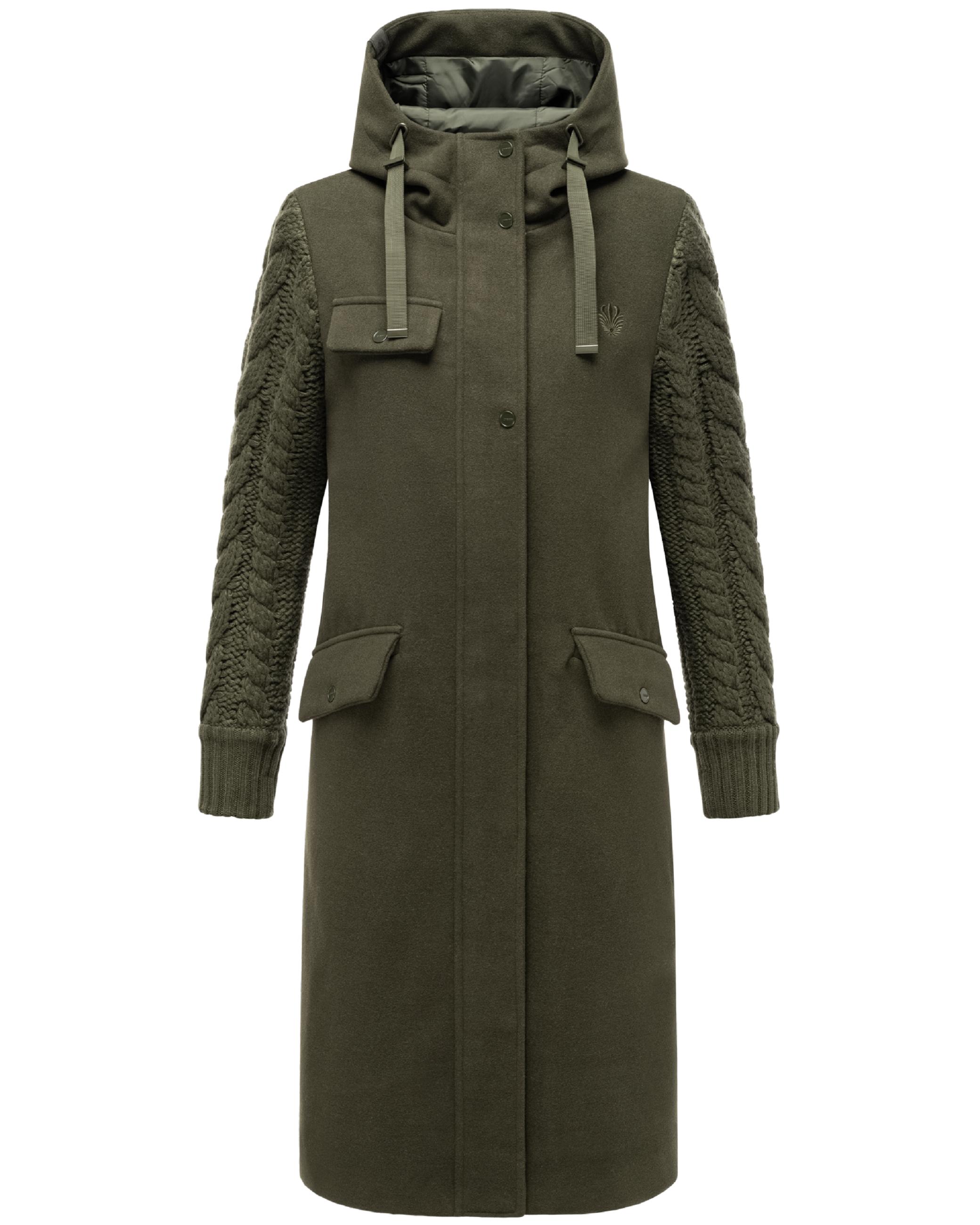 Trenchcoat in Woll-Optik mit Strick-Ärmel "Knit Babe 14" Dark Olive