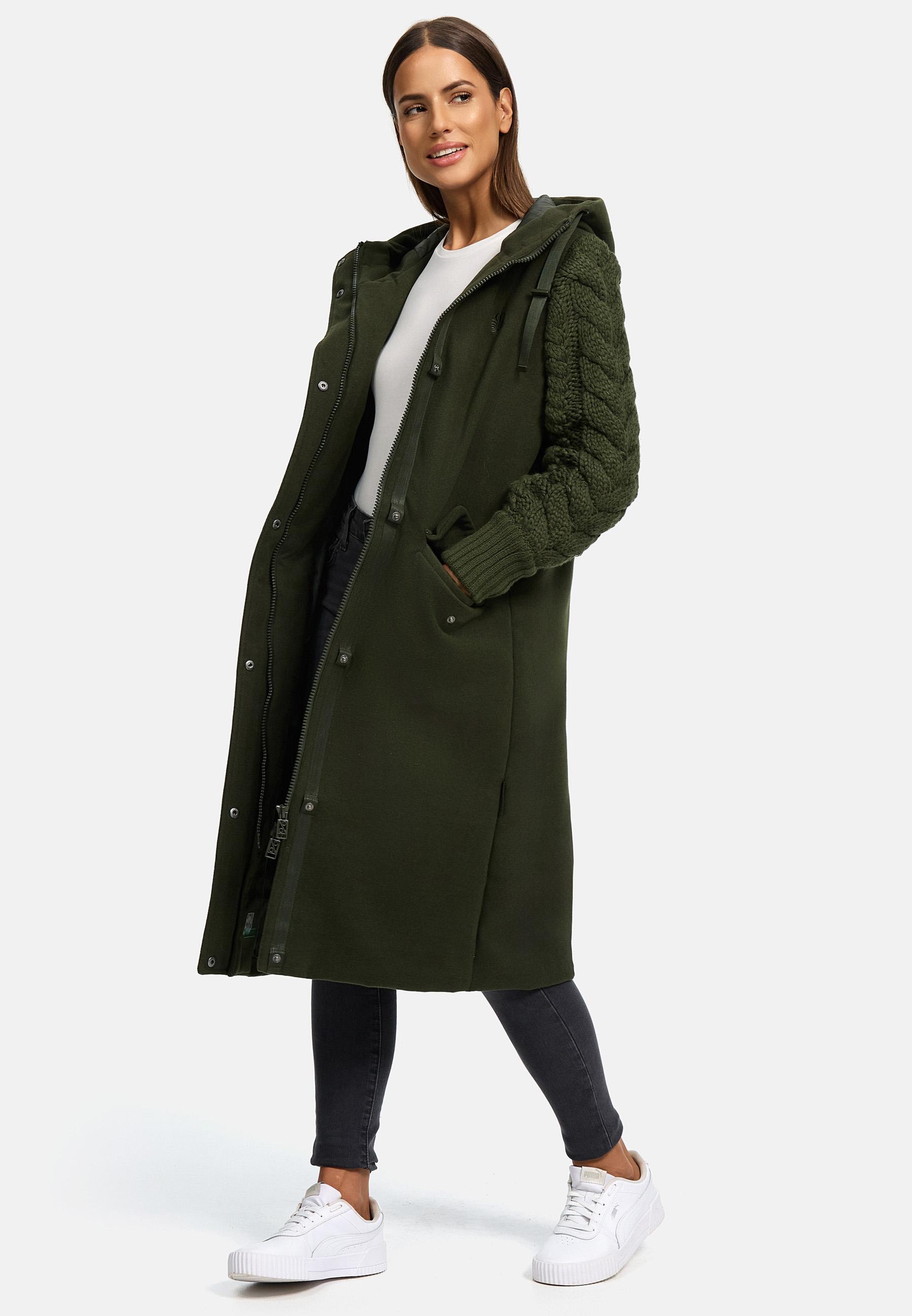 Trenchcoat in Woll-Optik mit Strick-Ärmel "Knit Babe 14" Dark Olive