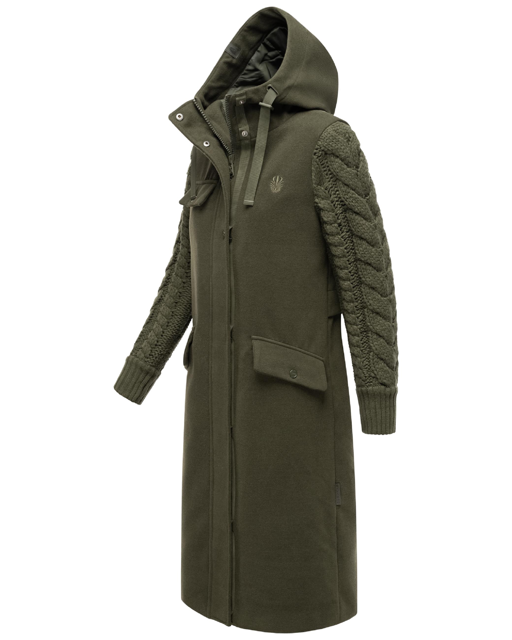 Trenchcoat in Woll-Optik mit Strick-Ärmel "Knit Babe 14" Dark Olive