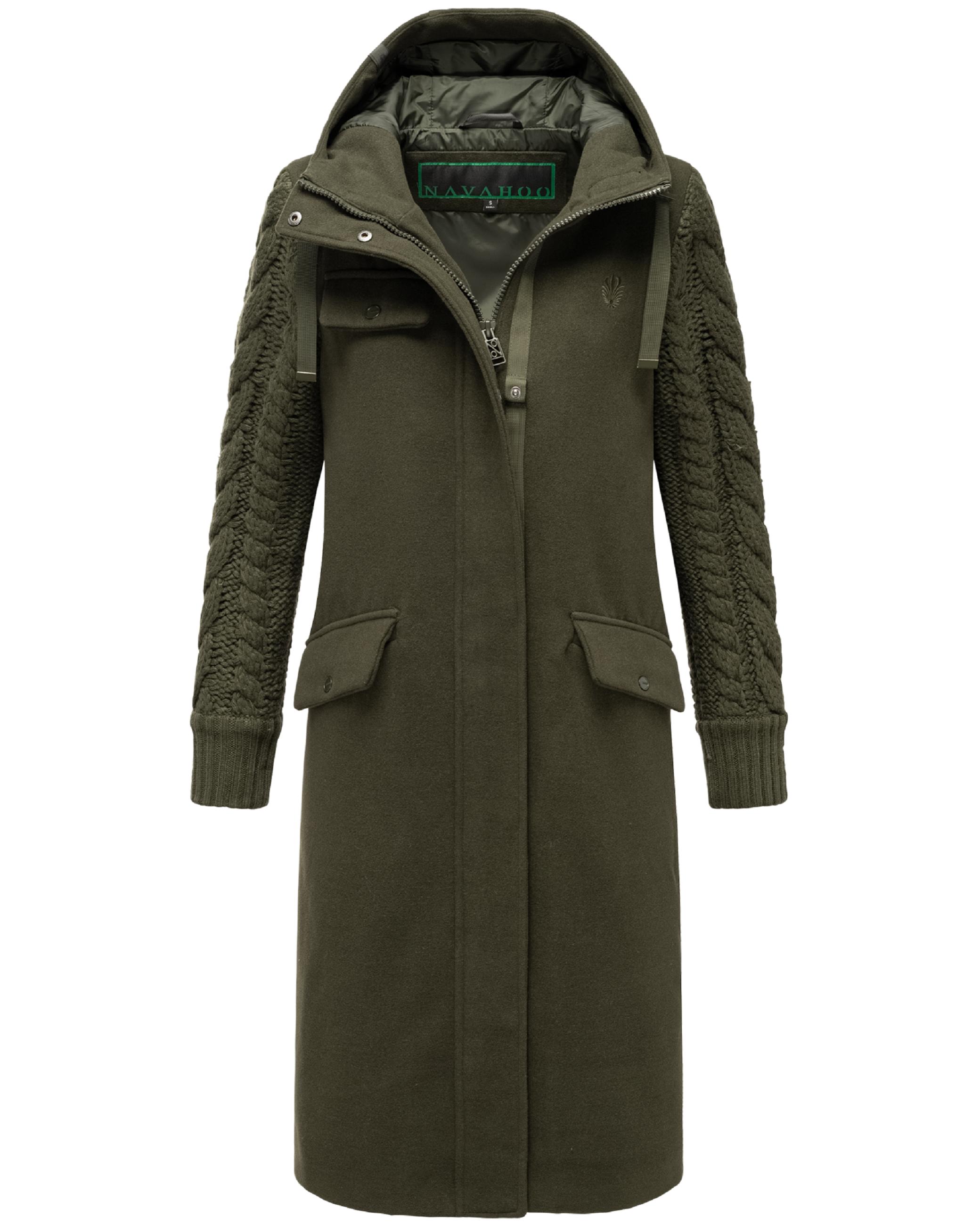 Trenchcoat in Woll-Optik mit Strick-Ärmel "Knit Babe 14" Dark Olive