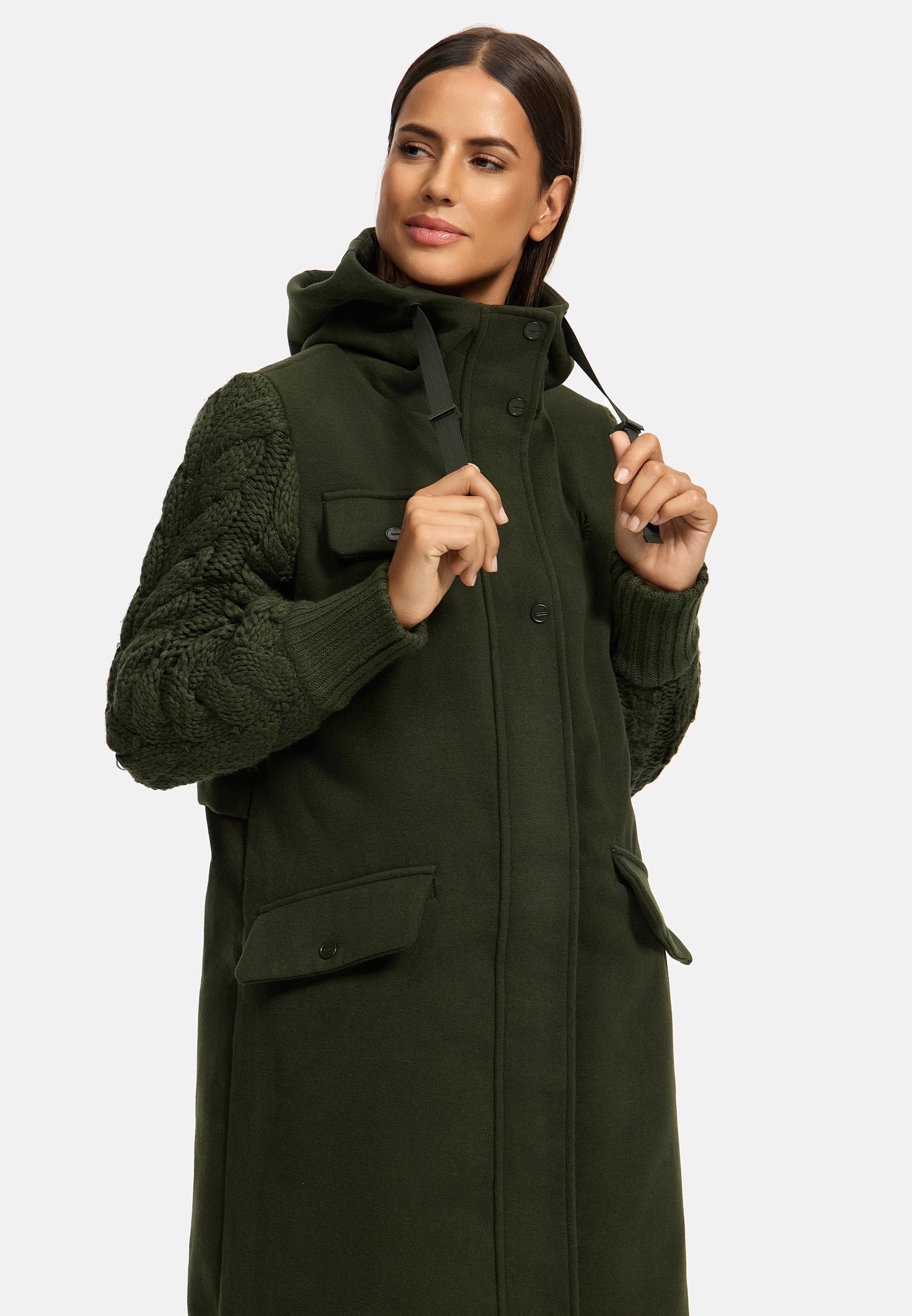 Trenchcoat in Woll-Optik mit Strick-Ärmel "Knit Babe 14" Dark Olive