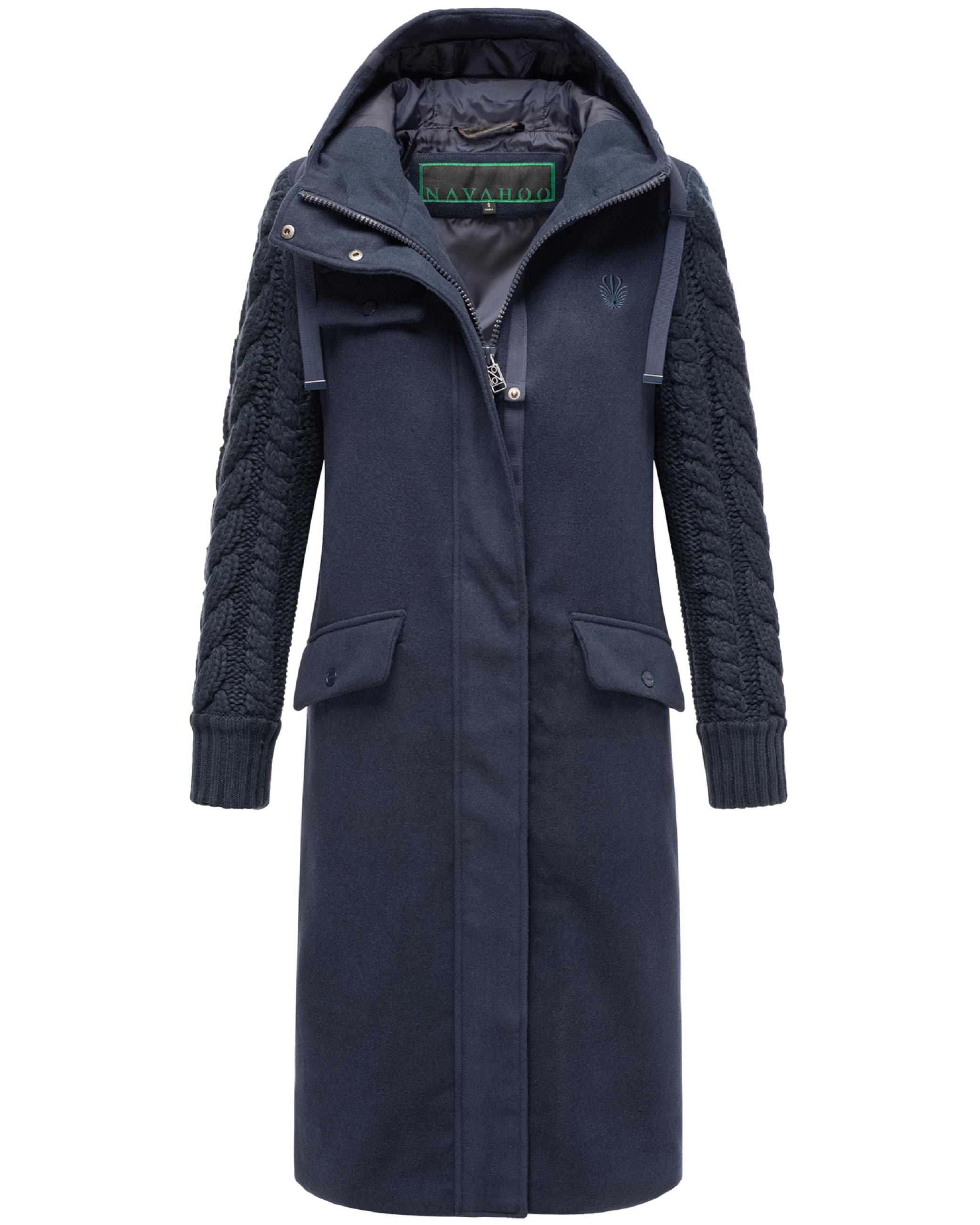 Trenchcoat in Woll-Optik mit Strick-Ärmel "Knit Babe 14" Navy