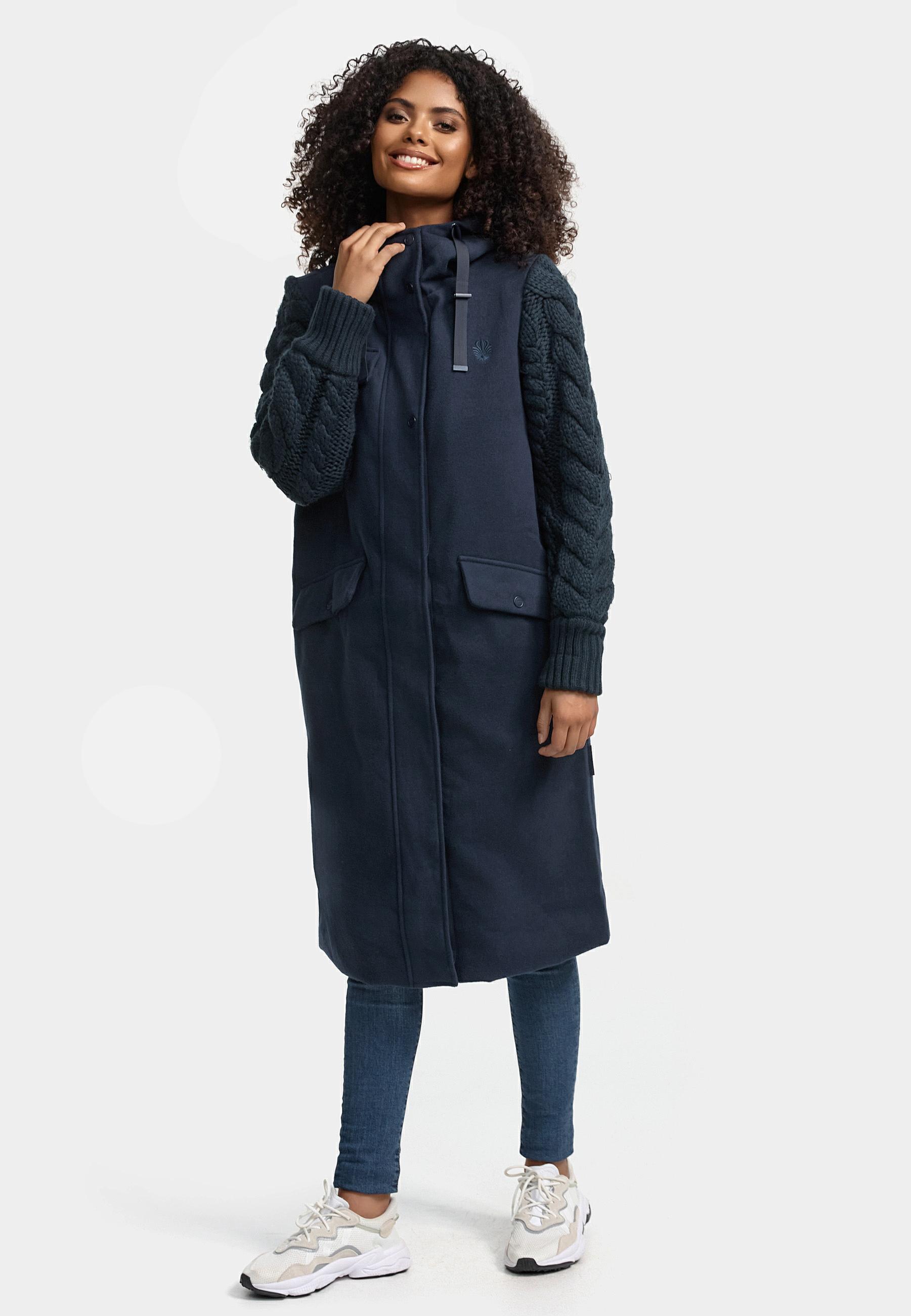 Trenchcoat in Woll-Optik mit Strick-Ärmel "Knit Babe 14" Navy