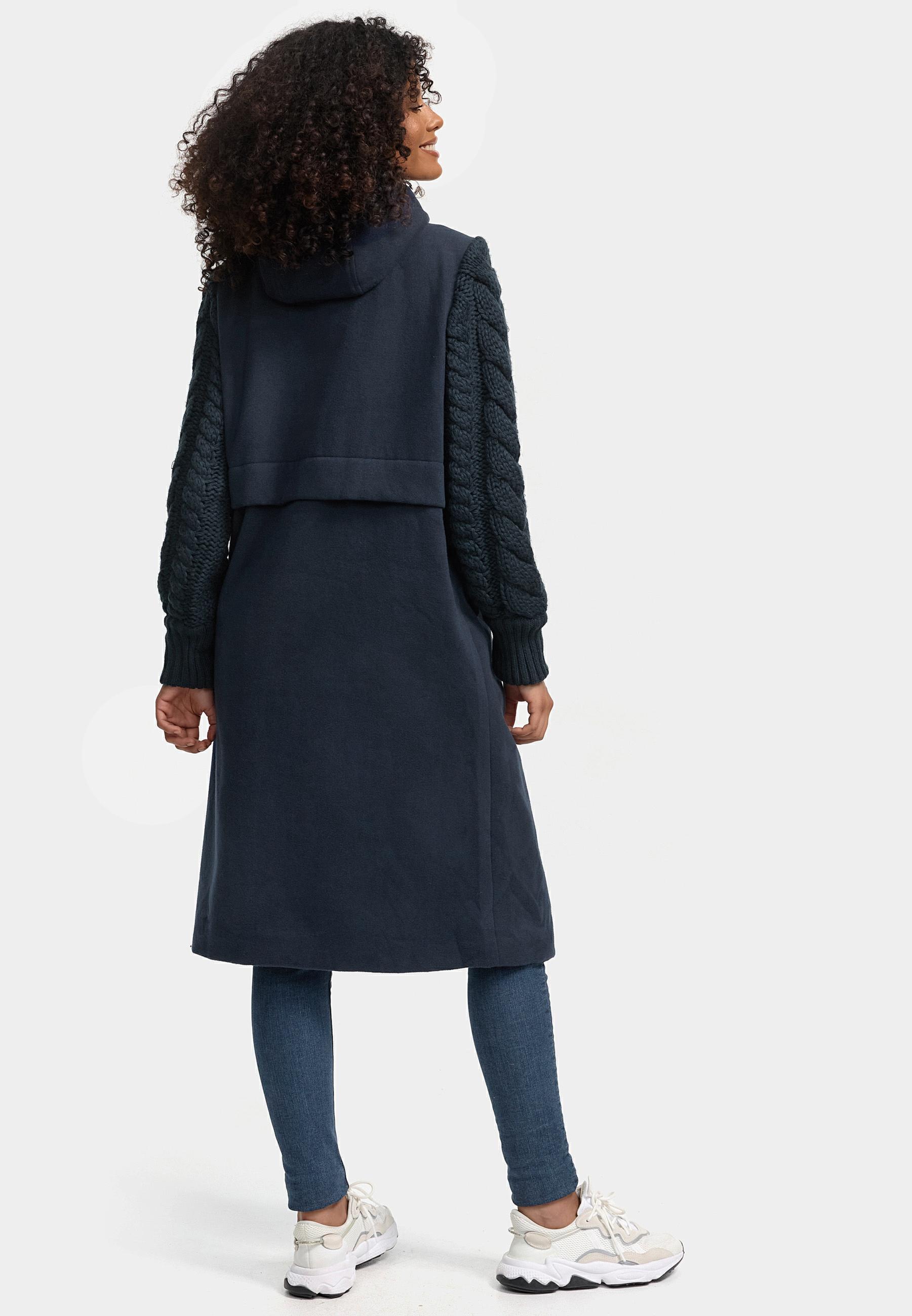 Trenchcoat in Woll-Optik mit Strick-Ärmel "Knit Babe 14" Navy