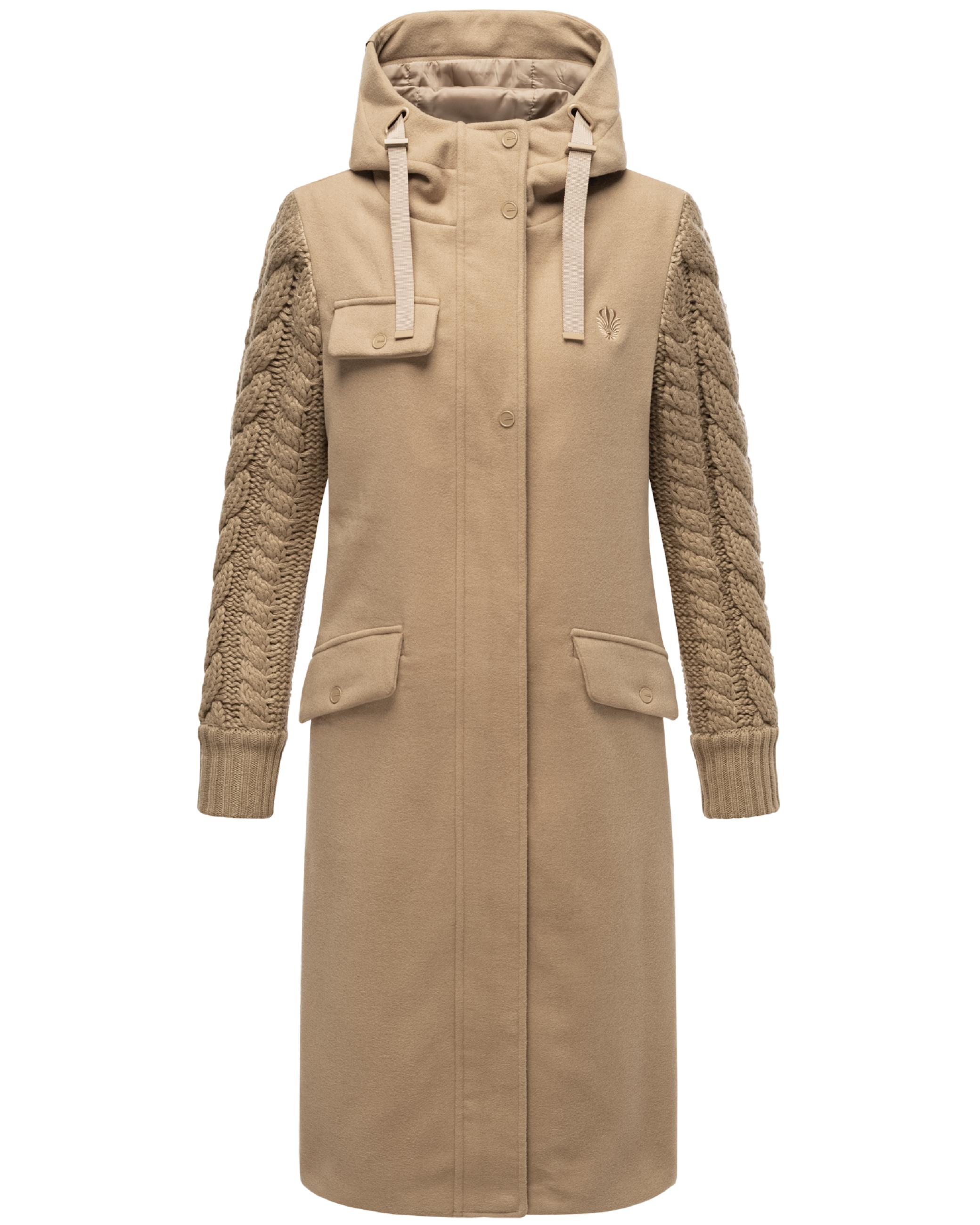 Trenchcoat in Woll-Optik mit Strick-Ärmel "Knit Babe 14" Sand Beige