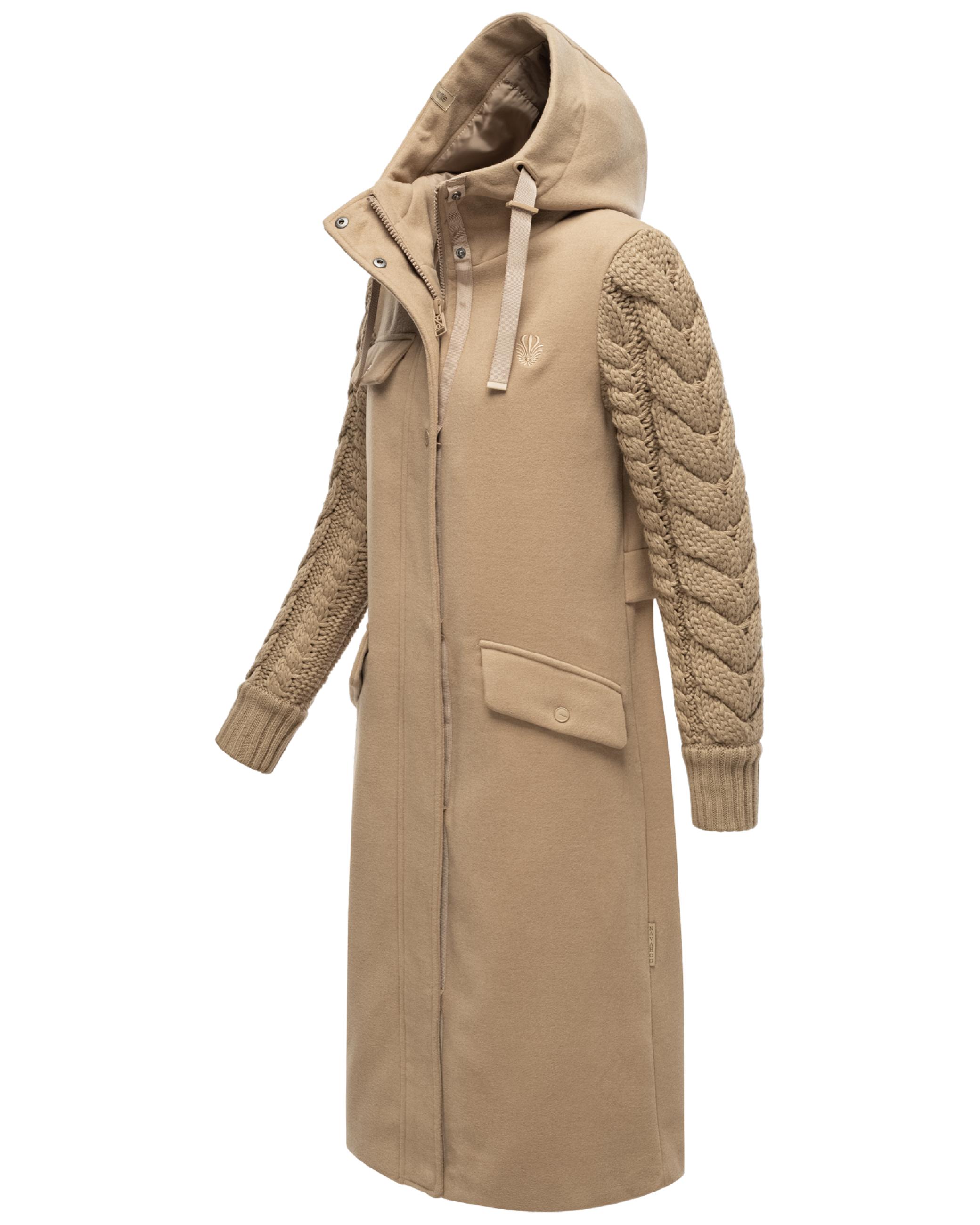 Trenchcoat in Woll-Optik mit Strick-Ärmel "Knit Babe 14" Sand Beige