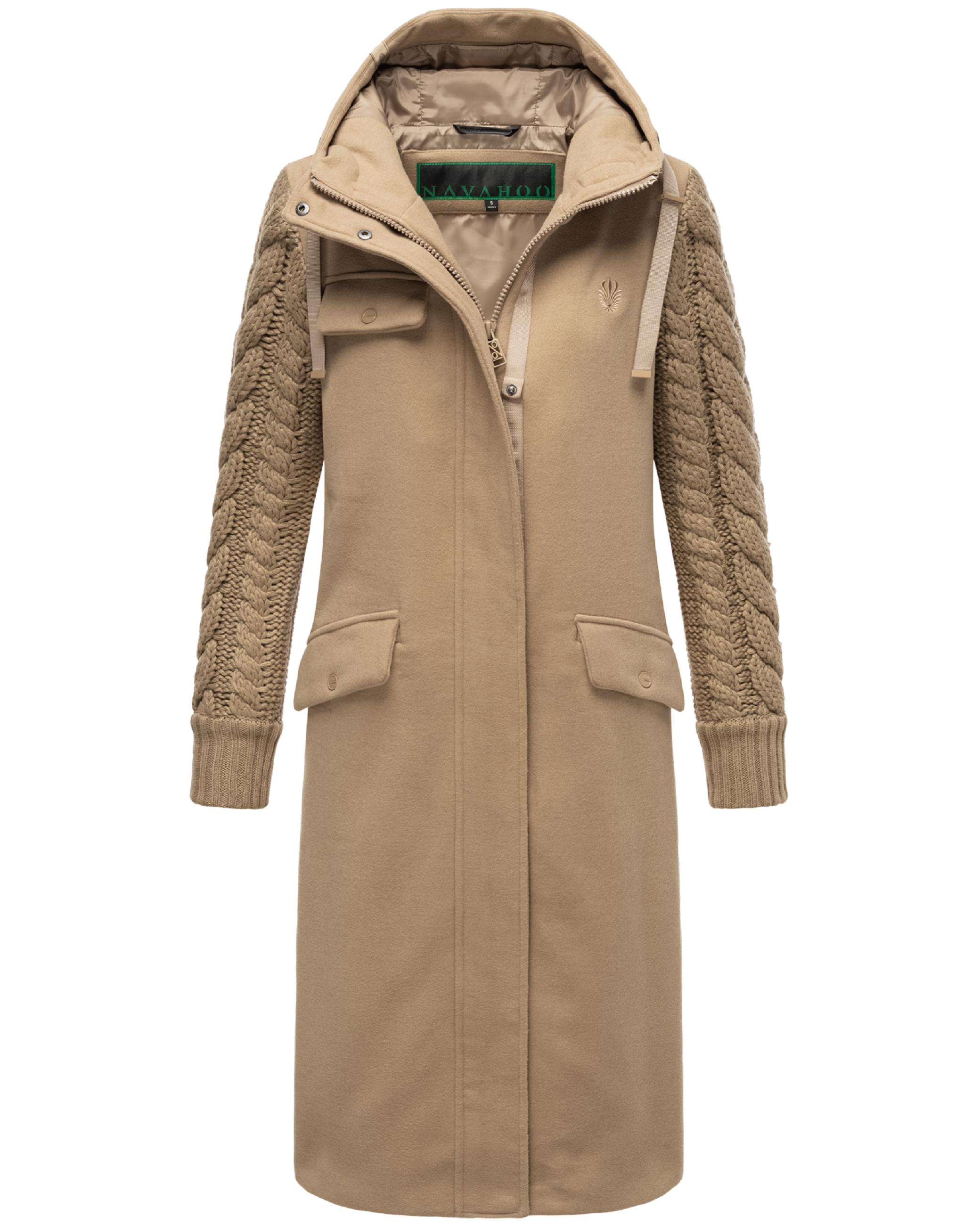 Trenchcoat in Woll-Optik mit Strick-Ärmel "Knit Babe 14" Sand Beige